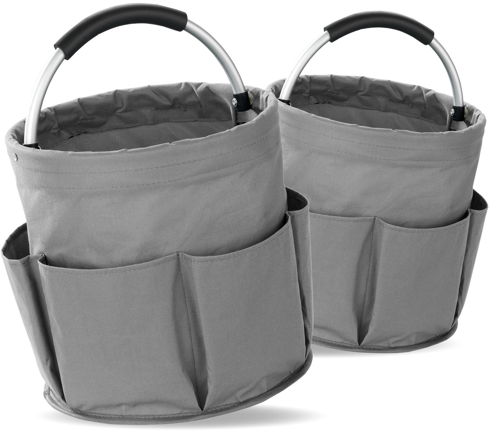 WENKO Falteimer "Modell Universal-Caddy", B:28cm H:26,5cm L:28cm T:28cm Ø:28cmgrau, Eimer, Organizer für Haus & Garten, platzsparend faltbar, mit 6