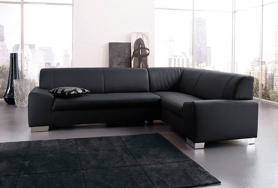 DOMO collection Ecksofa "Alisson, zeitlose Optik, flache Armlehnen, L-Form" fester Sitzkomfort, wahlweise mit Bettfunktion