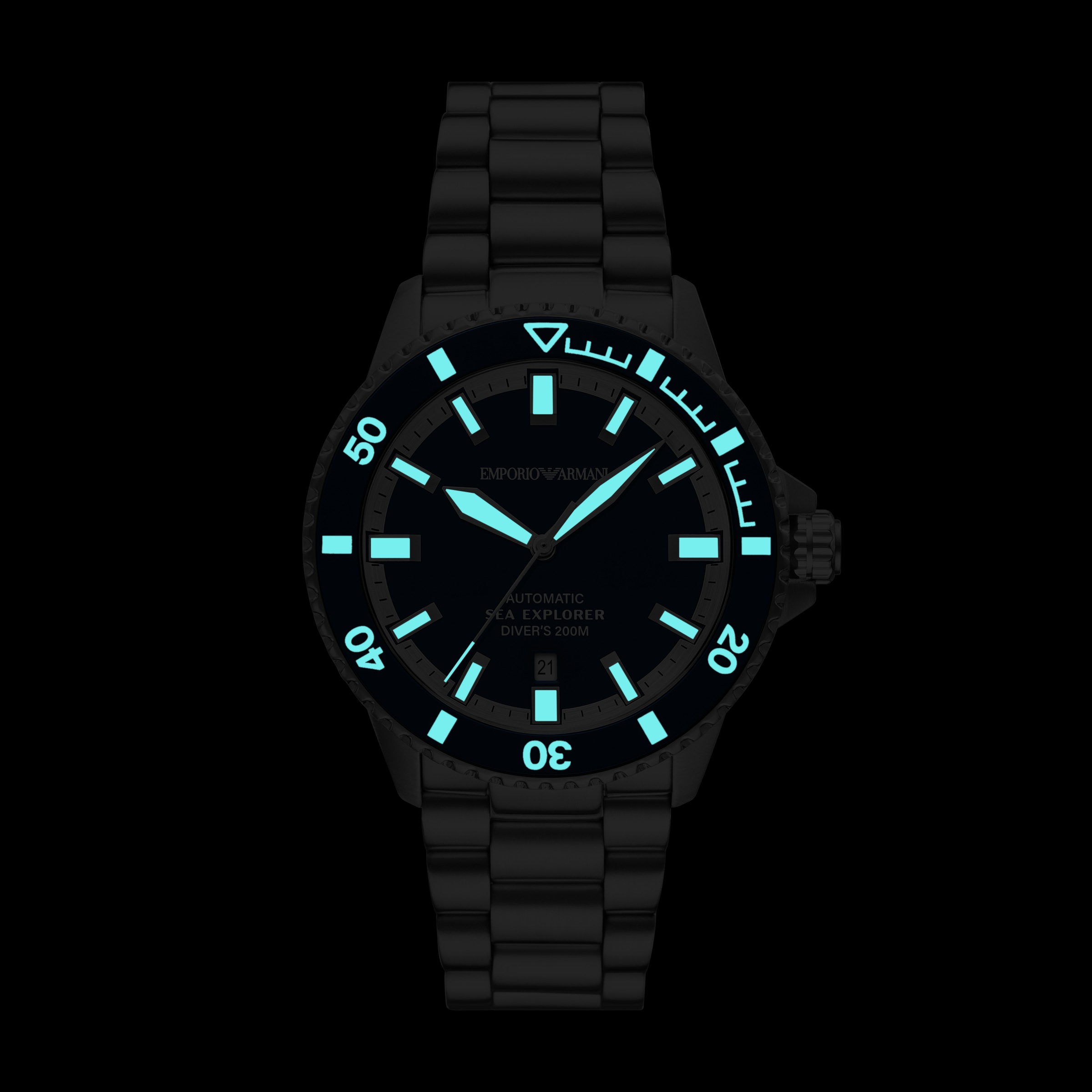 Emporio Armani Automatikuhr, Armbanduhr, Herrenuhr, Mechanische Uhr, Edelstahlarmband, analog, Tag