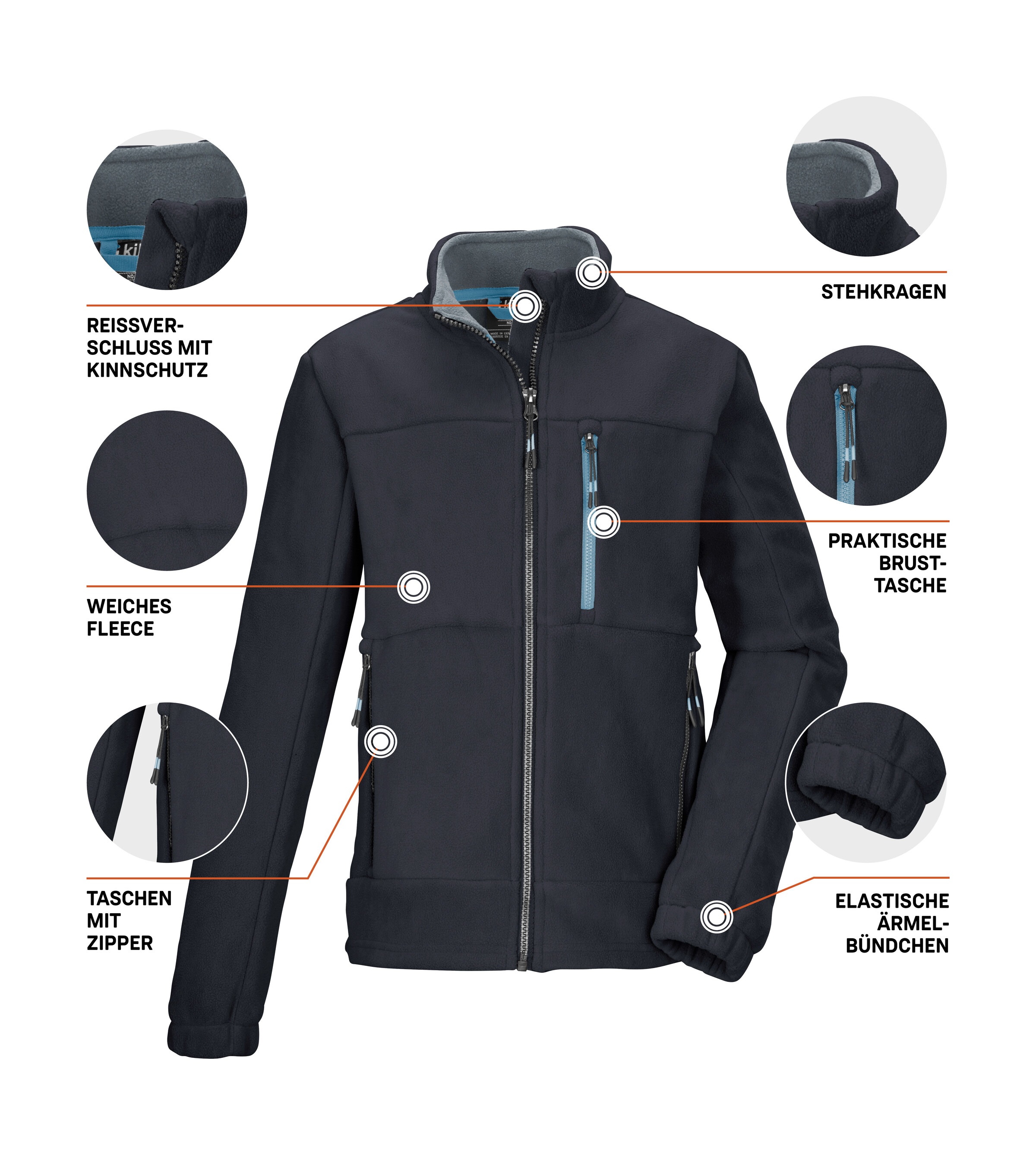 Killtec Fleecejacke »KOW 225 BYS FLC JCKT«, Kinder Fleecejacke mit Stehkragen, Kinnschutz und Reißverschlusstaschen