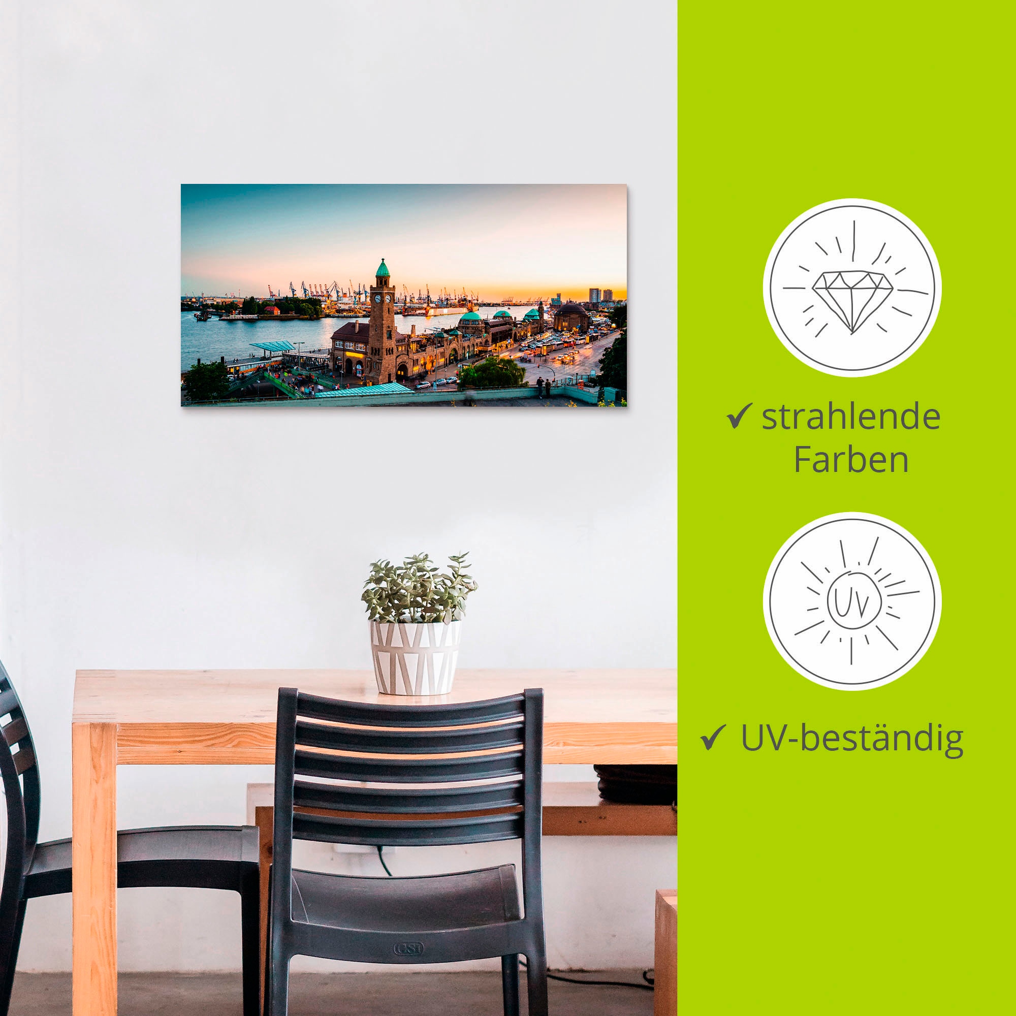 Artland Wandbild »Hamburg Hafen und Landungsbrücken«, Deutschland, (1 St.), als Alubild, Outdoorbild, Leinwandbild, Poster, Wandaufkleber