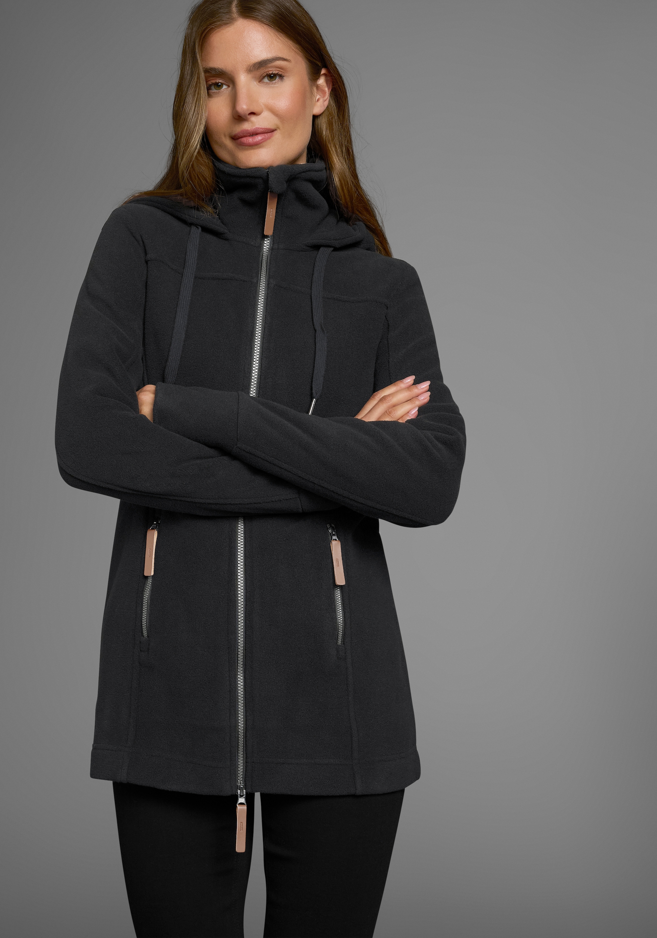 Polarino Fleecejacke, mit Kapuze, aus Fleece, atmungsaktiv, schnell trockne günstig online kaufen