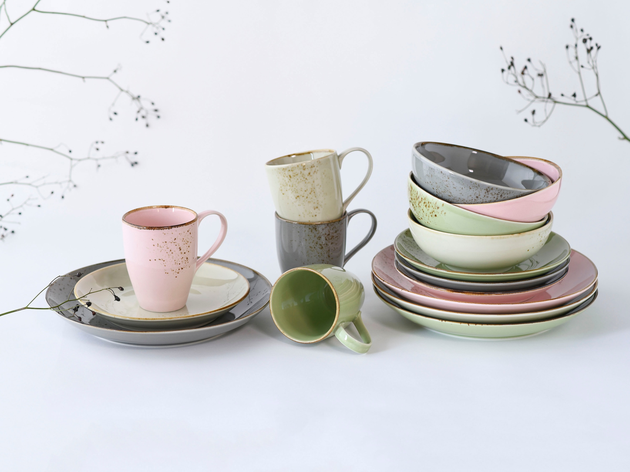 CreaTable Kombiservice »Geschirr-Set NATURE COLLECTION Vintage Garden«, (16 tlg., Kaffeeservice und Tafelservice im Set, für 4 Personen), Service, 16 Teile, für 4 Personen