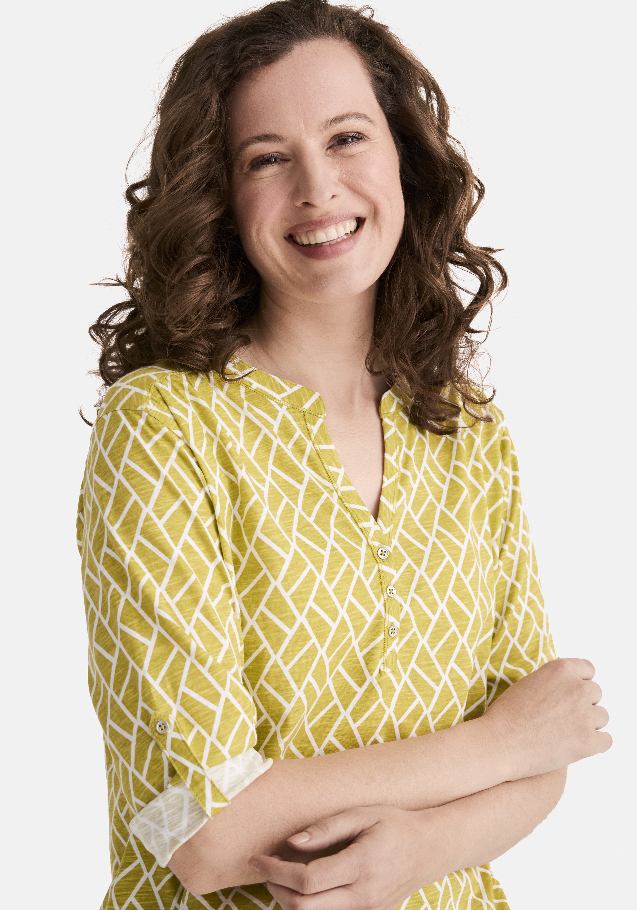 STOOKER WOMEN 3/4-Arm-Shirt »MARIE Print Shirt 3/4 -Arm«, Regular Fit Slub Yarn Baumwolle Shirt Knopfleiste für Damen