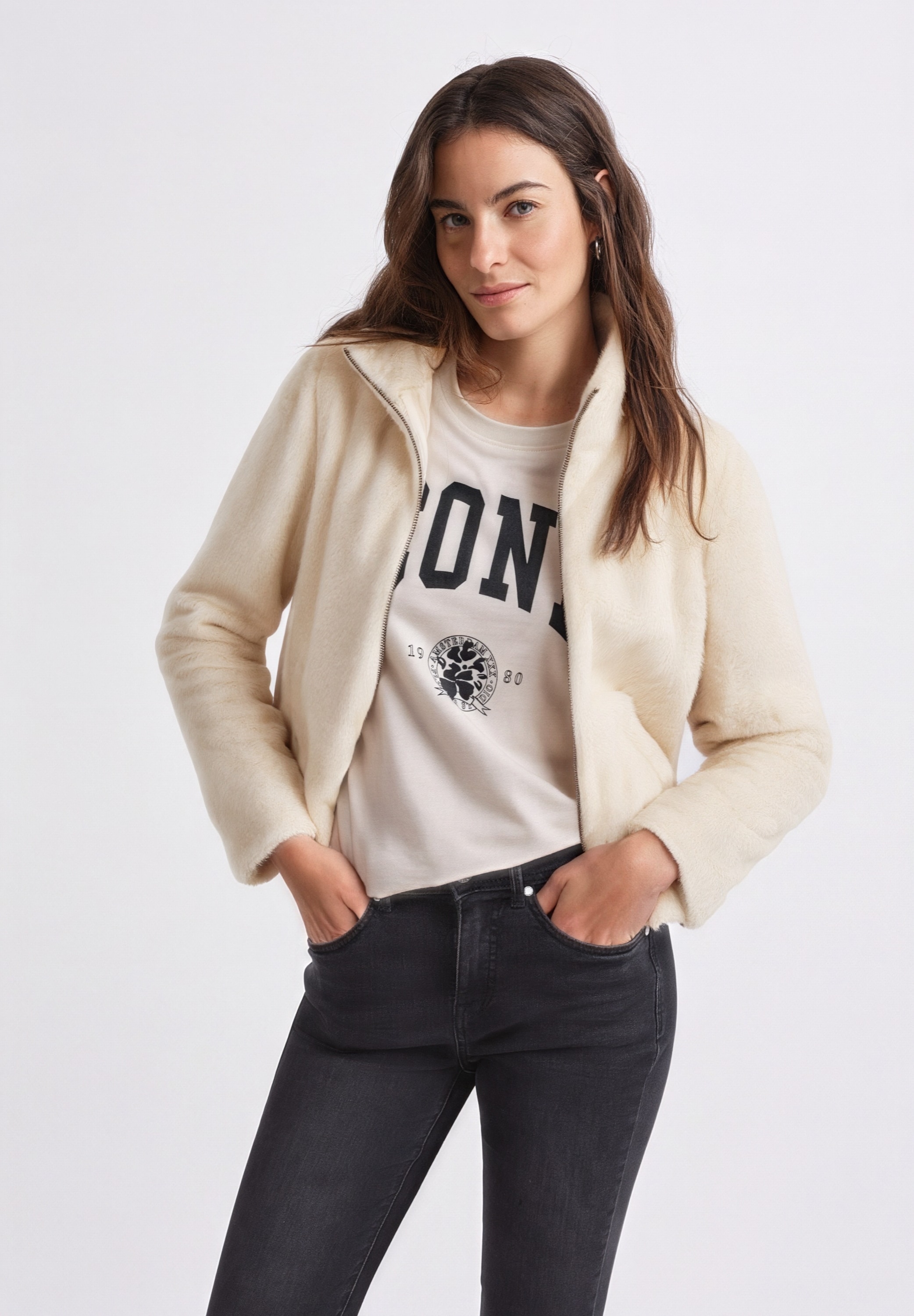 STREET ONE STUDIO Fellimitatjacke ohne Kapuze mit Tunnelzug am Saum günstig online kaufen