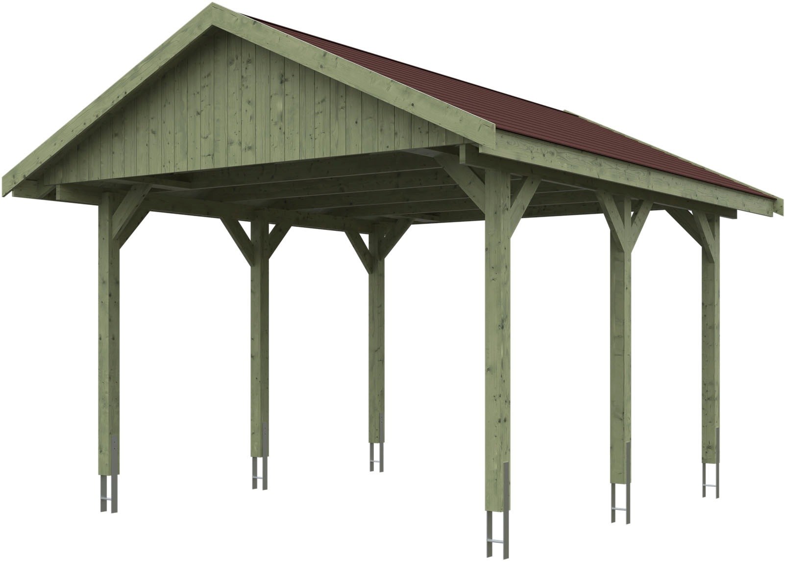 Einzelcarport SKANHOLZ, grün, Carports, "Wallgau", mit roten Dachschindeln
