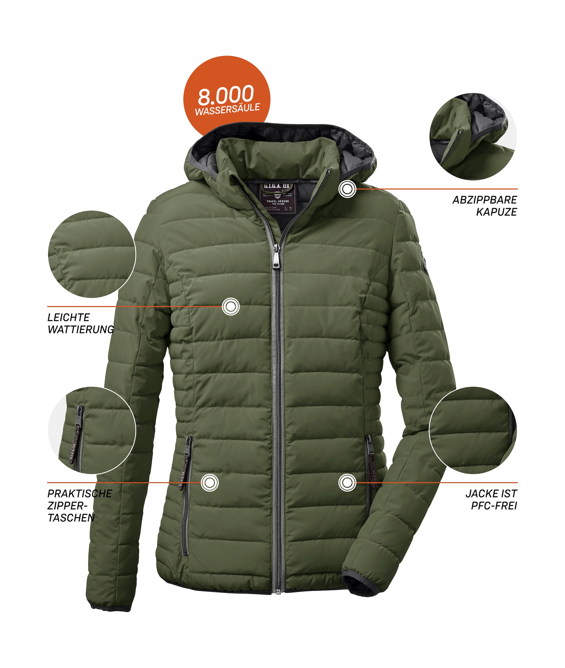 G.I.G.A. DX by killtec Steppjacke »Ventoso WMN Quilted JCKT D«, Leichte Jacke, wind- und wasserabweisend, mit abzippbarer Kapuze