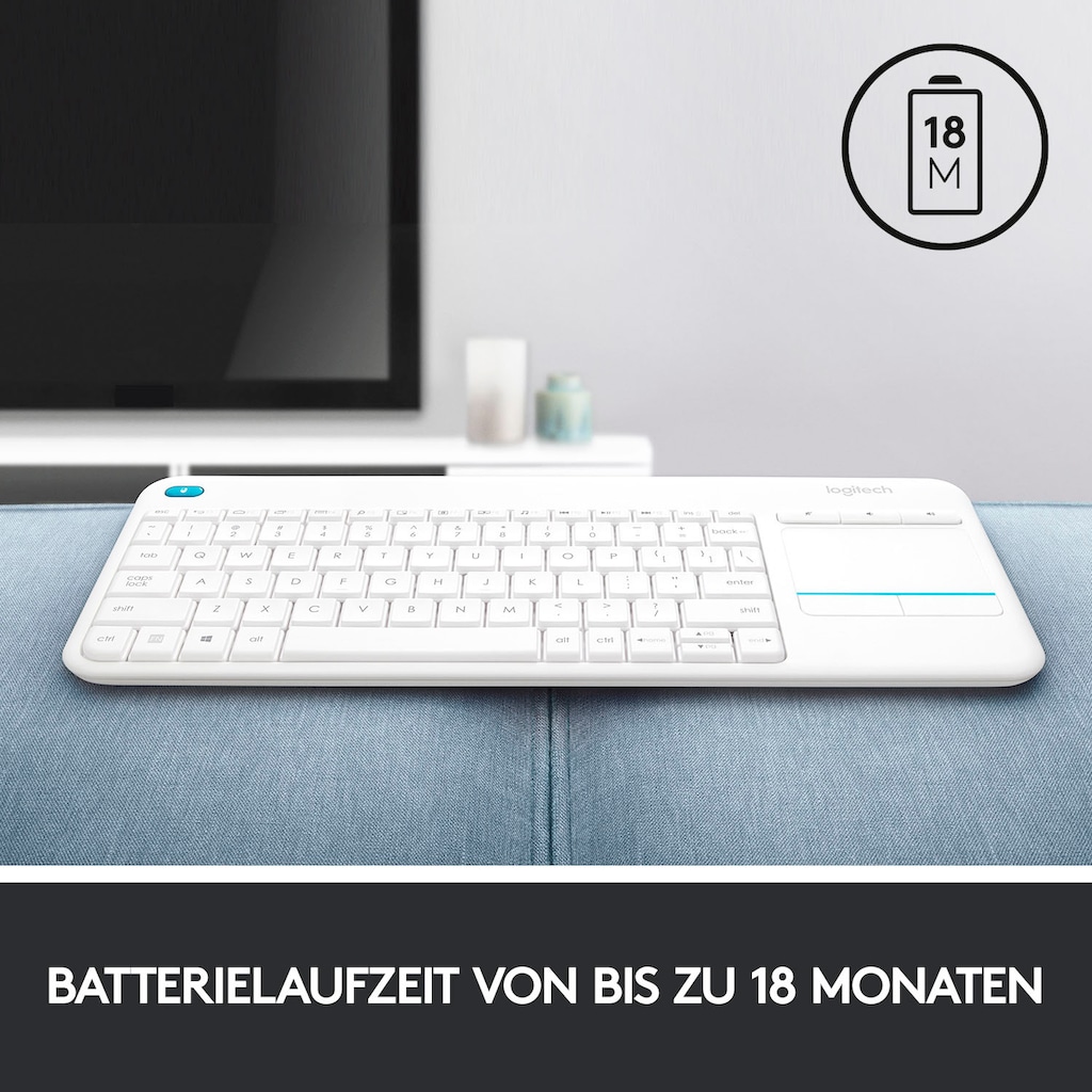 Logitech Tastatur »Wireless Touch Keyboard K400 Plus«, (Antirutsch-Füße-Lautstärkeregler-Touchpad)