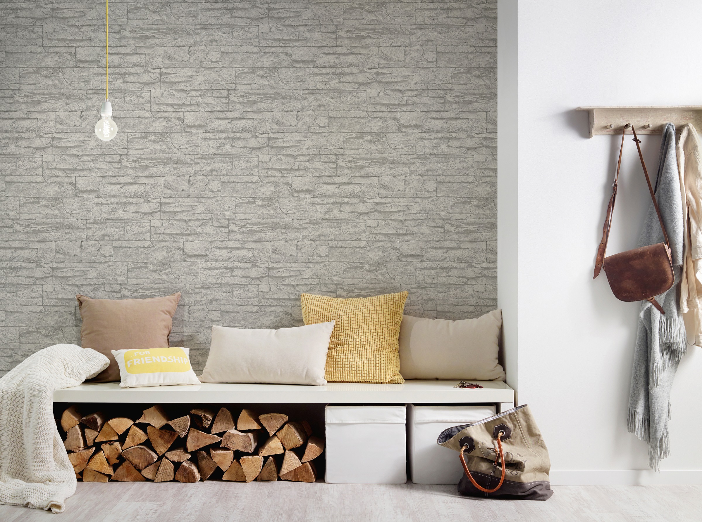 living walls Vinyltapete »Best of Wood`n Stone 2nd Edition«, Steinoptik-gemustert-Motiv, Modern Tapete Stein Tapeten Wohnzimmer Schlafzimmer Küche Flur Design