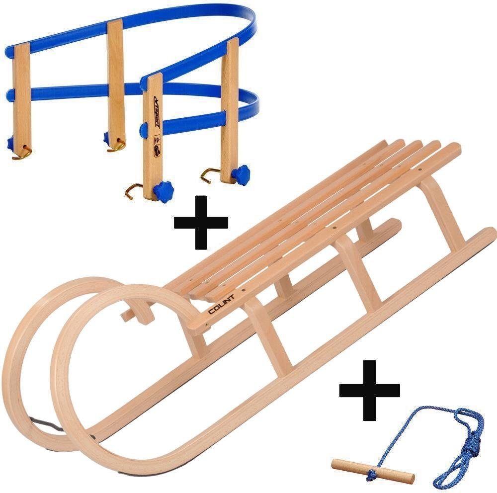 Hornschlitten »Hörner 110 mit Holz/Kunststofflehne und Leine«, (Set, 3 tlg.)