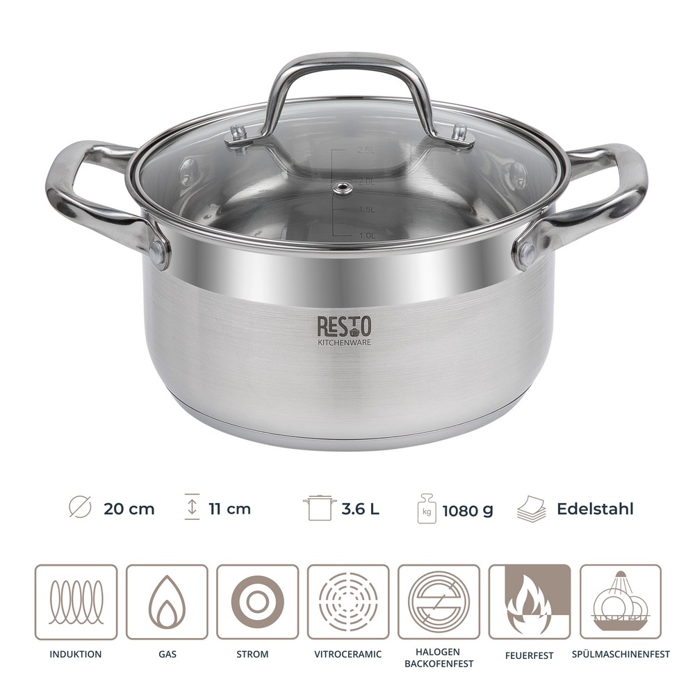 Thumbnail - RESTO Kitchenware Kochtopf "Libra, Topf energiesparend und spülmaschinenfest" 2 Stk. tlg. Edelstahl 18/10