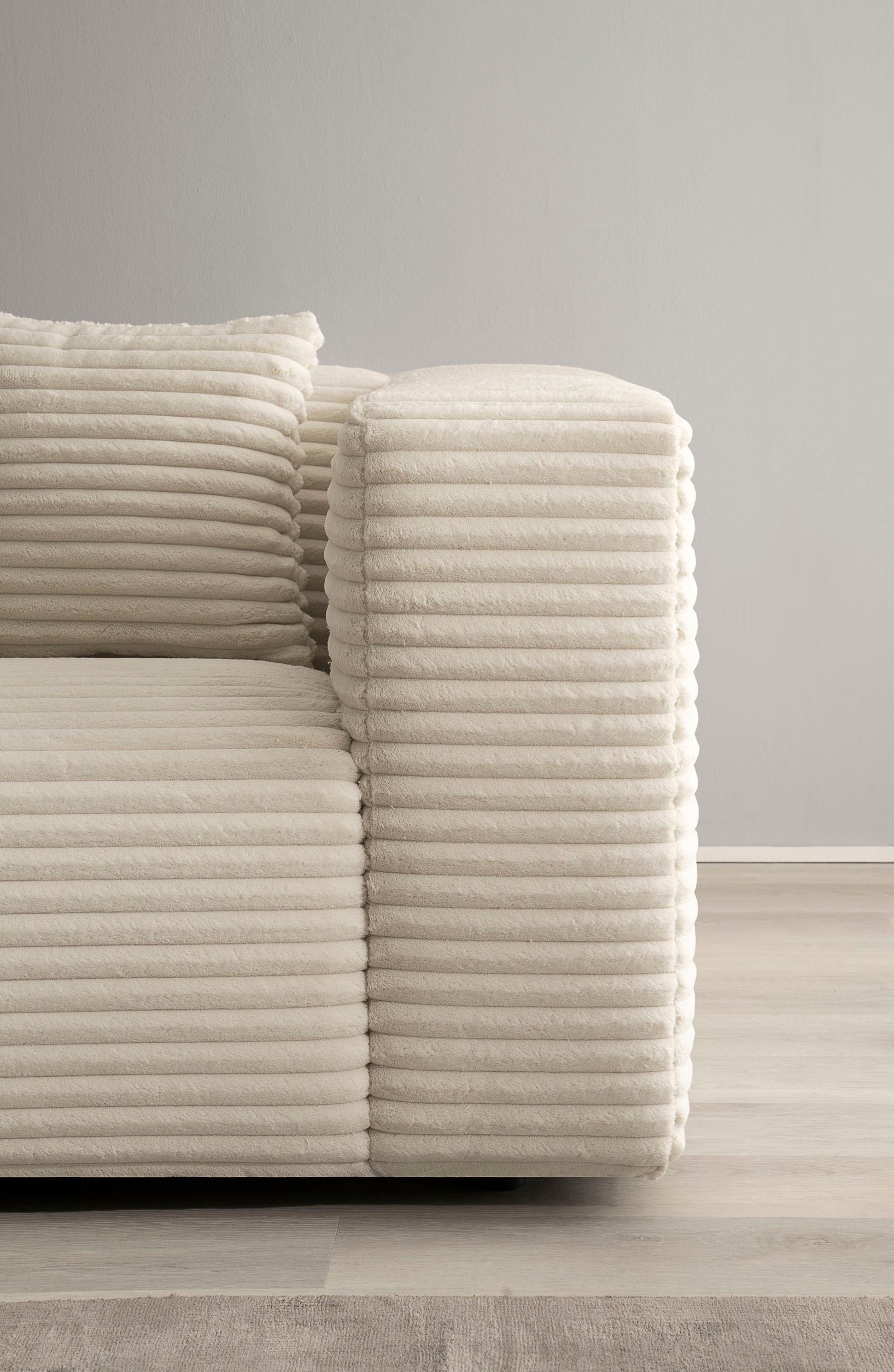 andas Ecksofa »BAKELS, L-Form in Cord oder Boucle-Stoff, moderne Couch«, wahlweise Recamiere rechts/links, bequemer Sitzkomfort