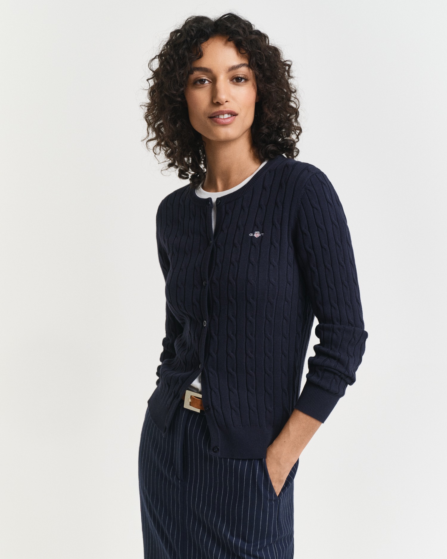 Gant Cardigan "STRETCH COTTON CABLE", Zopfmuster, Slim Fit, Rundhals günstig online kaufen