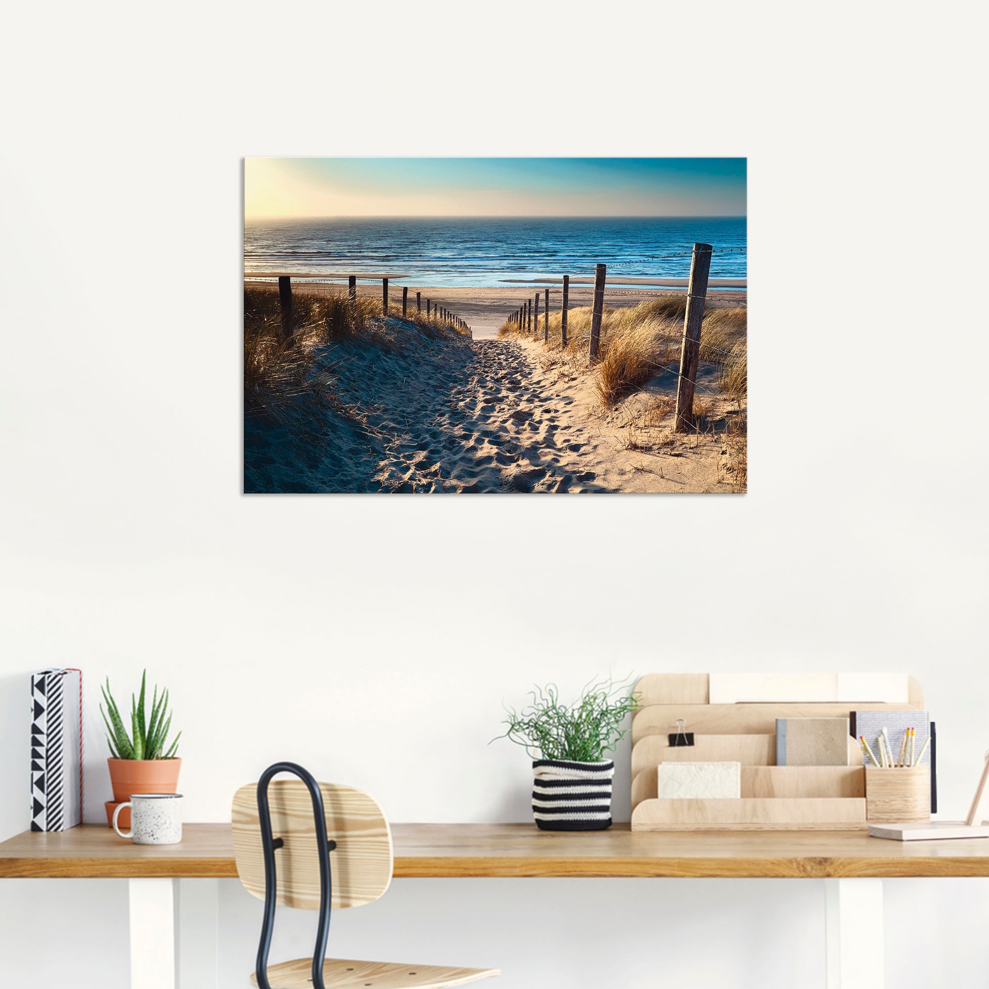 Wandbild ARTLAND "Weg zum Nordseestrand Sonnenuntergang", beige (farbe bild(er): naturfarben), B:90cm H:60cm, Bilder, als Alubild, Leinwandbild, Poster in verschied. Größen 5