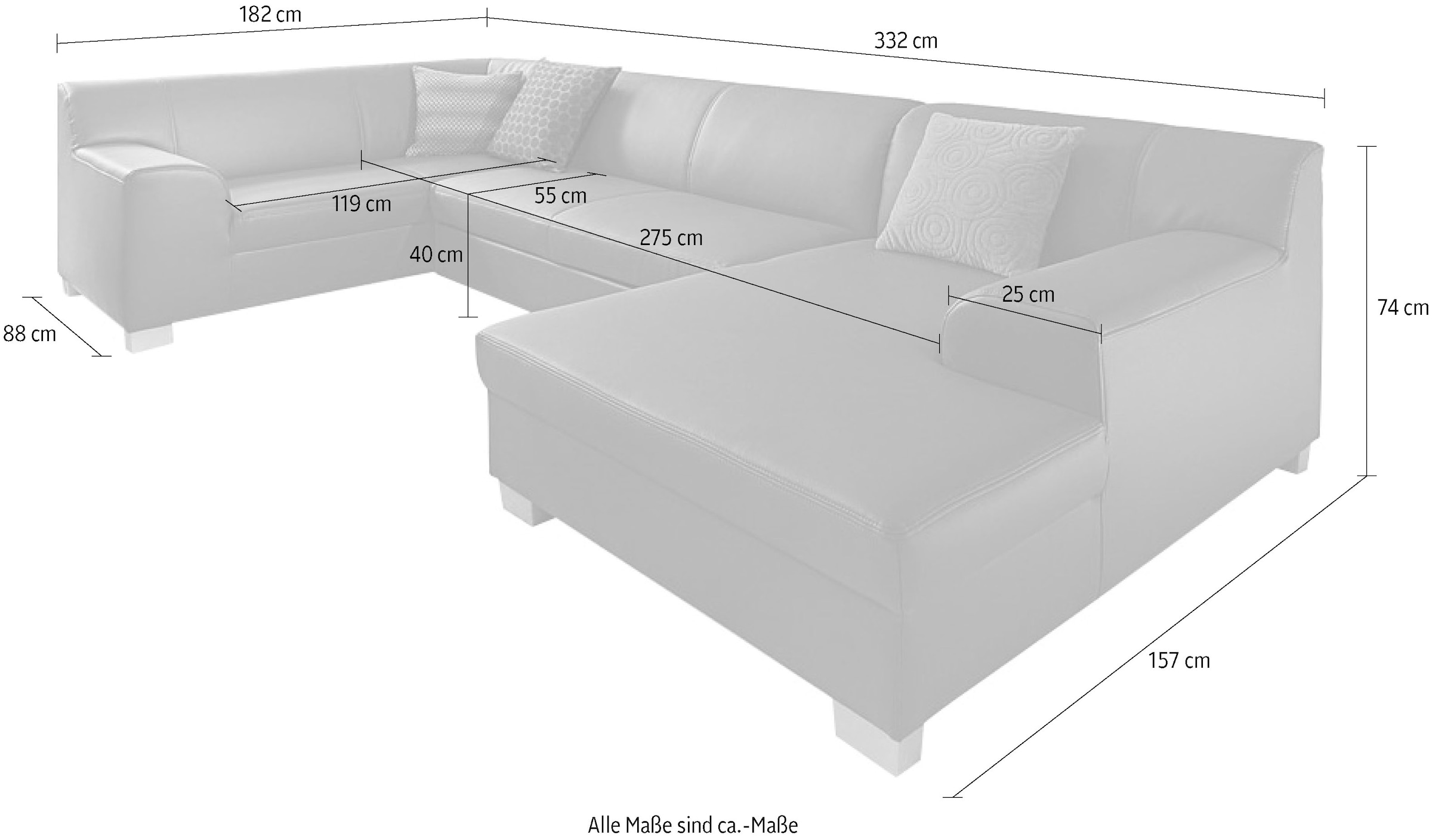 DOMO collection Wohnlandschaft »Amando in vielen Bezugsvarianten, auch in Leder, komfortabel, U-Form«, wahlweise mit Bettfunktion, fester Sitzkomfort, frei im Raum stellbar