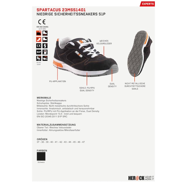 Herock Sicherheitsschuh »Spartacus Low S1P Sneakers«, breit, bequem, mit  Stahlkappe günstig | BAUR