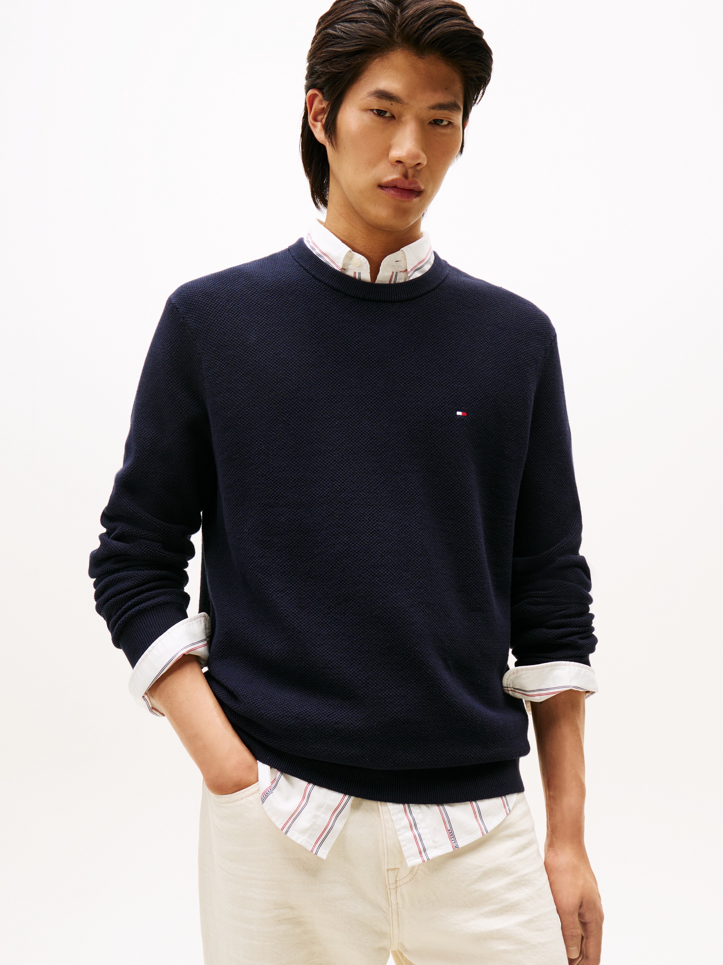 Tommy Hilfiger Rundhalspullover »ESSENTIAL STRUCTURE CREW NECK«, mit feiner Struktur