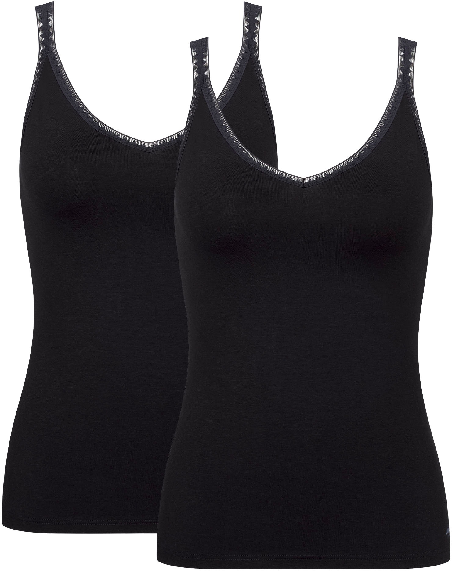 SLOGGI Damen Unterhemd "GO", Gr. S, schwarz, Single Jersey, Obermaterial: 96% Baumwolle, 4% Elasthan, Unterhemden, zarte Spitze, Baumwollmischung,
