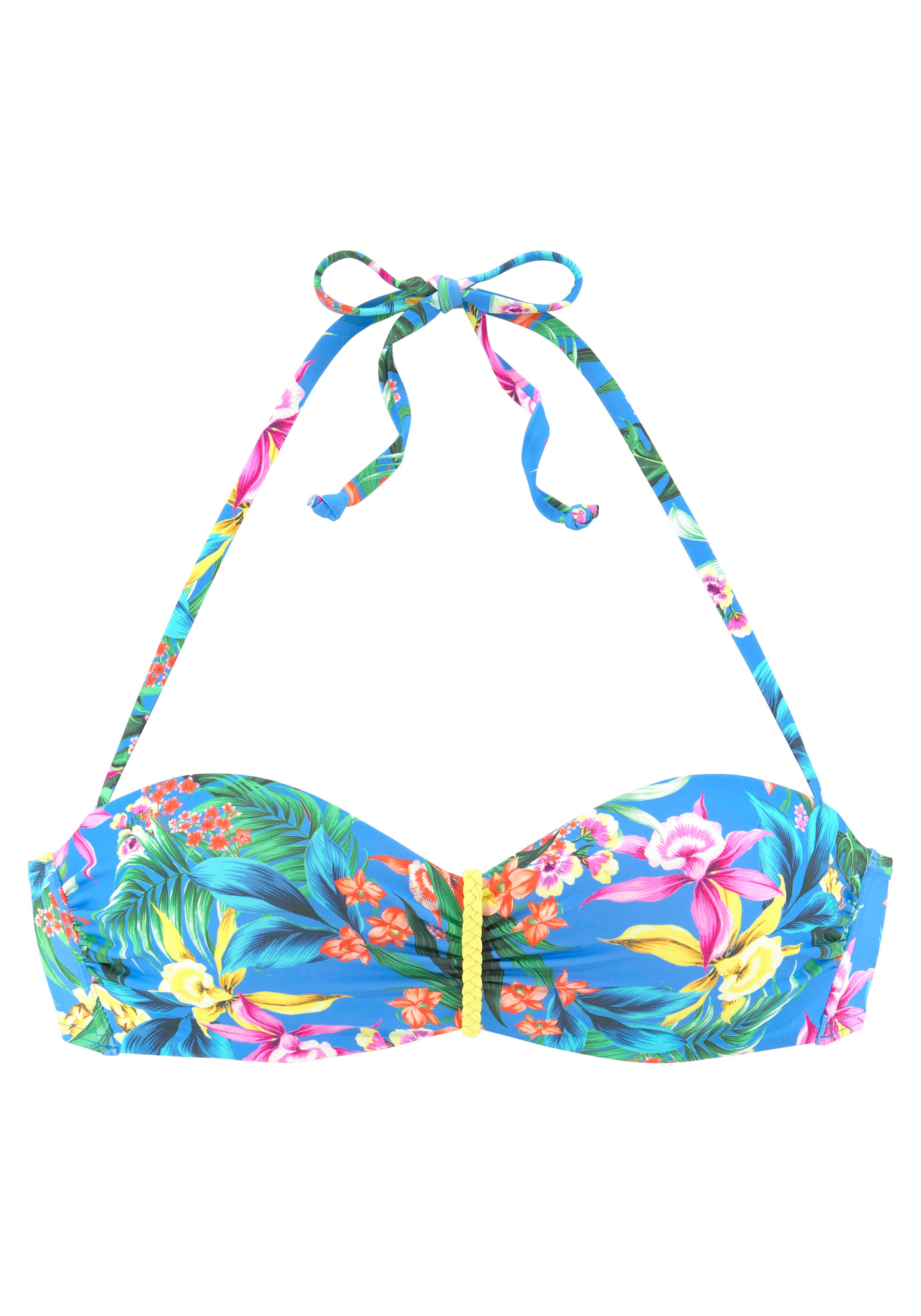 Venice Beach Bügel-Bandeau-Bikini-Top »Hanni«, mit tropischem Print und gelben Details