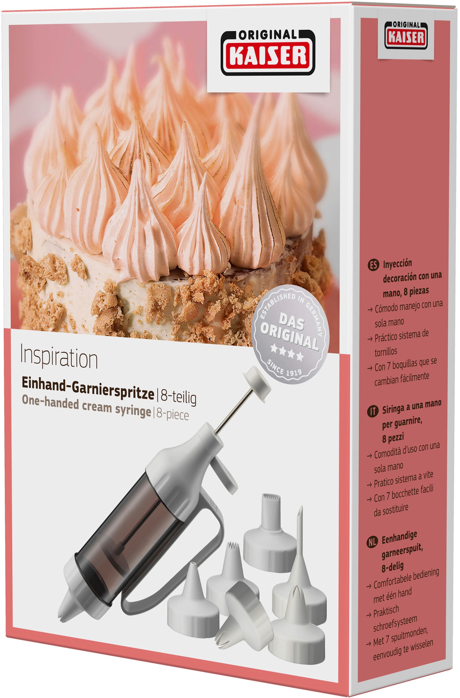 Kaiser Backformen Gebäckpresse »Inspiration«, (Set, 8 tlg.), Garnierspritze, transparenter Behälter, 7 Spritztüllen