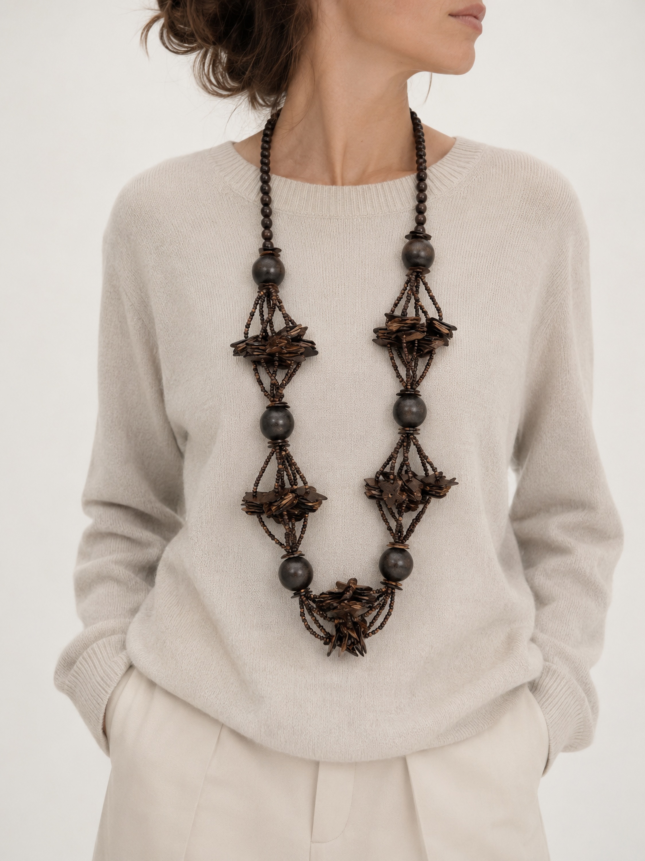 COLLEZIONE ALESSANDRO Lange Kette »Selva« voluminöse Holz Pulloverkette