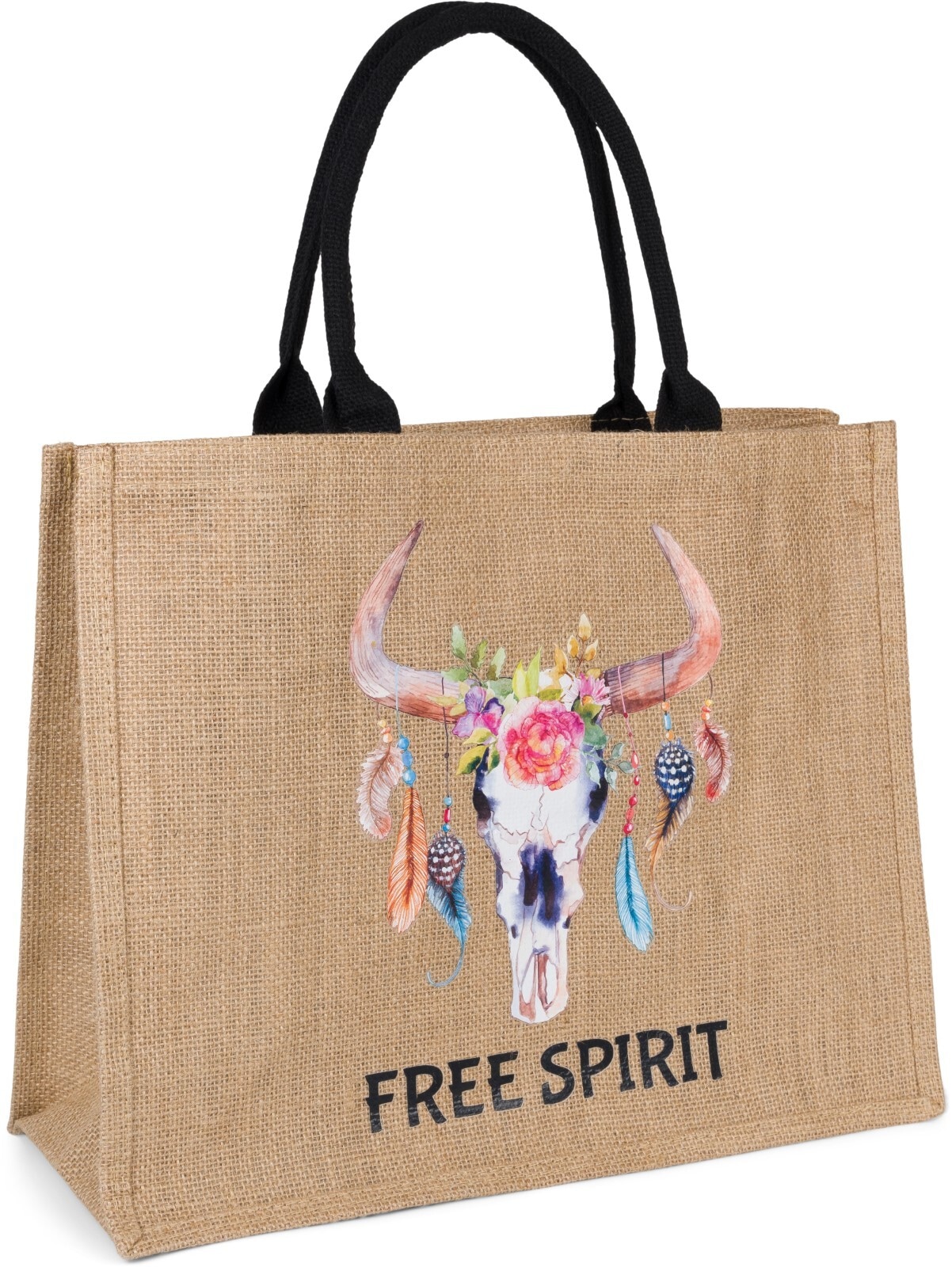 styleBREAKER Henkeltasche "Leinen Henkeltasche Boho Stier"
