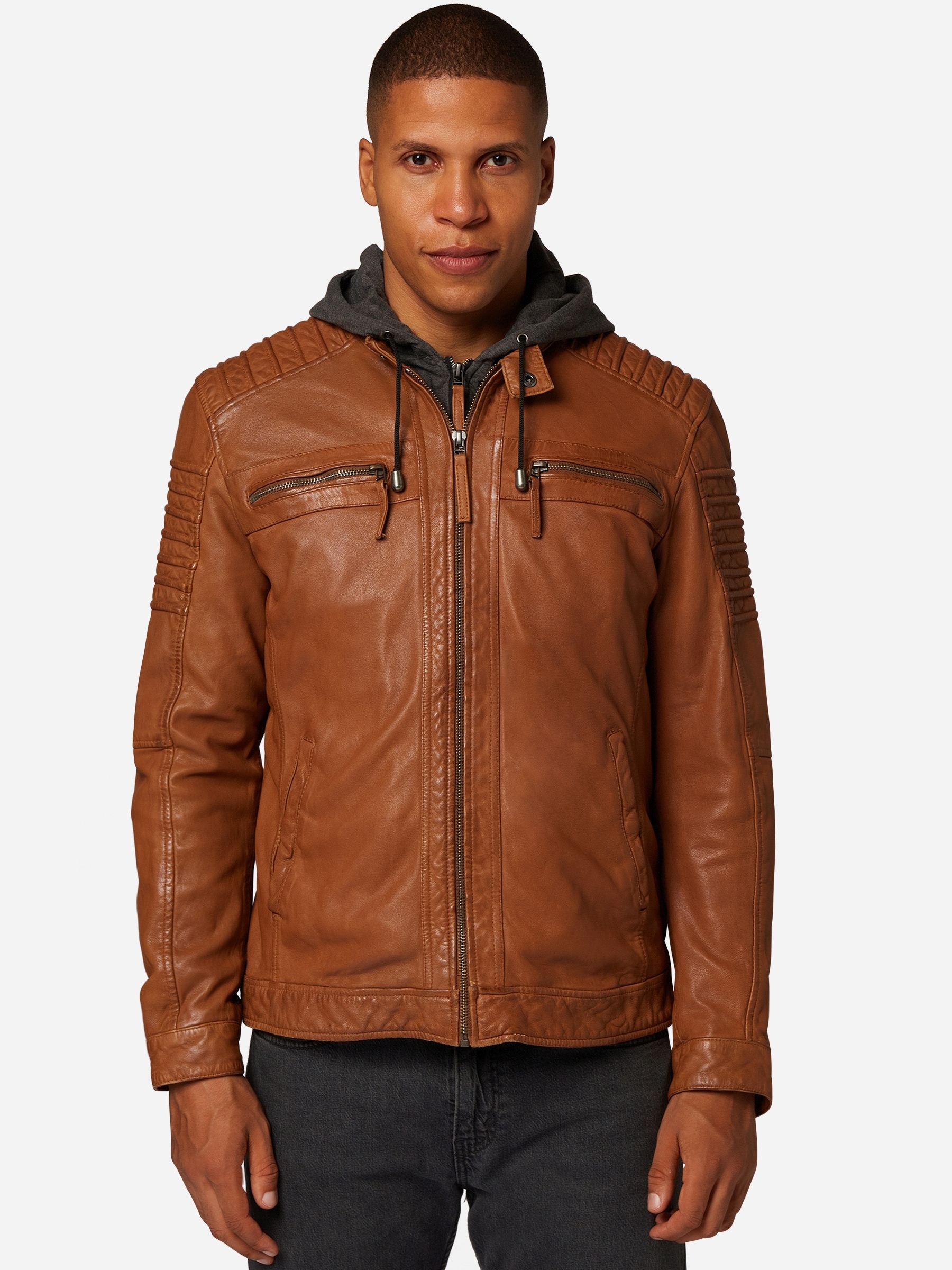 RICANO Bikerjacke »Lederjacke 12815 Hood« Abnehmbare Kapuze Handgefertigt aus echtem Leder