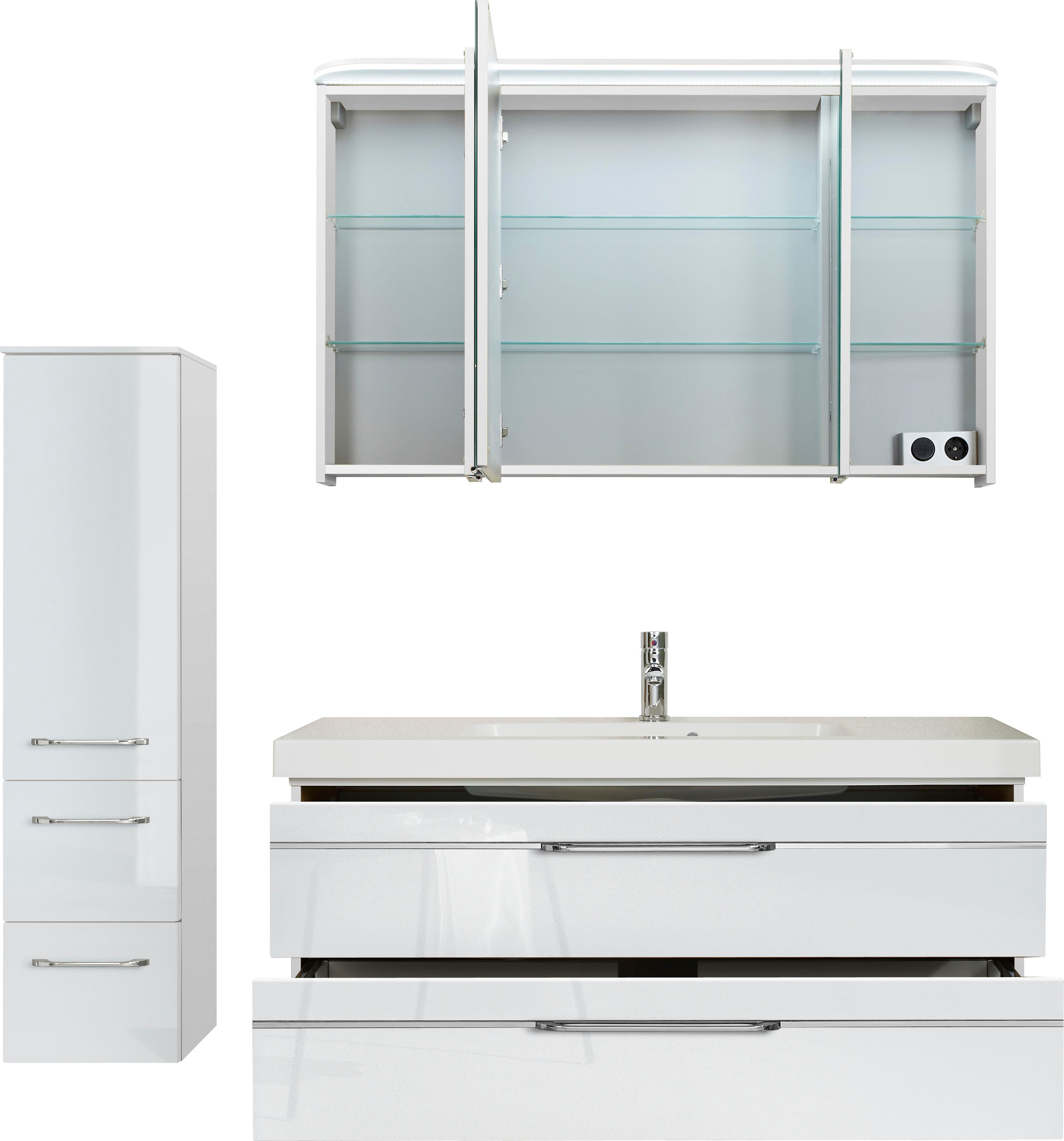 Thumbnail - Saphir Badmöbel-Set "Balto Sprint 3-teilig, Mineralmarmor-Waschtisch mit LED-Spiegelschrank" 4 Stk. tlg.