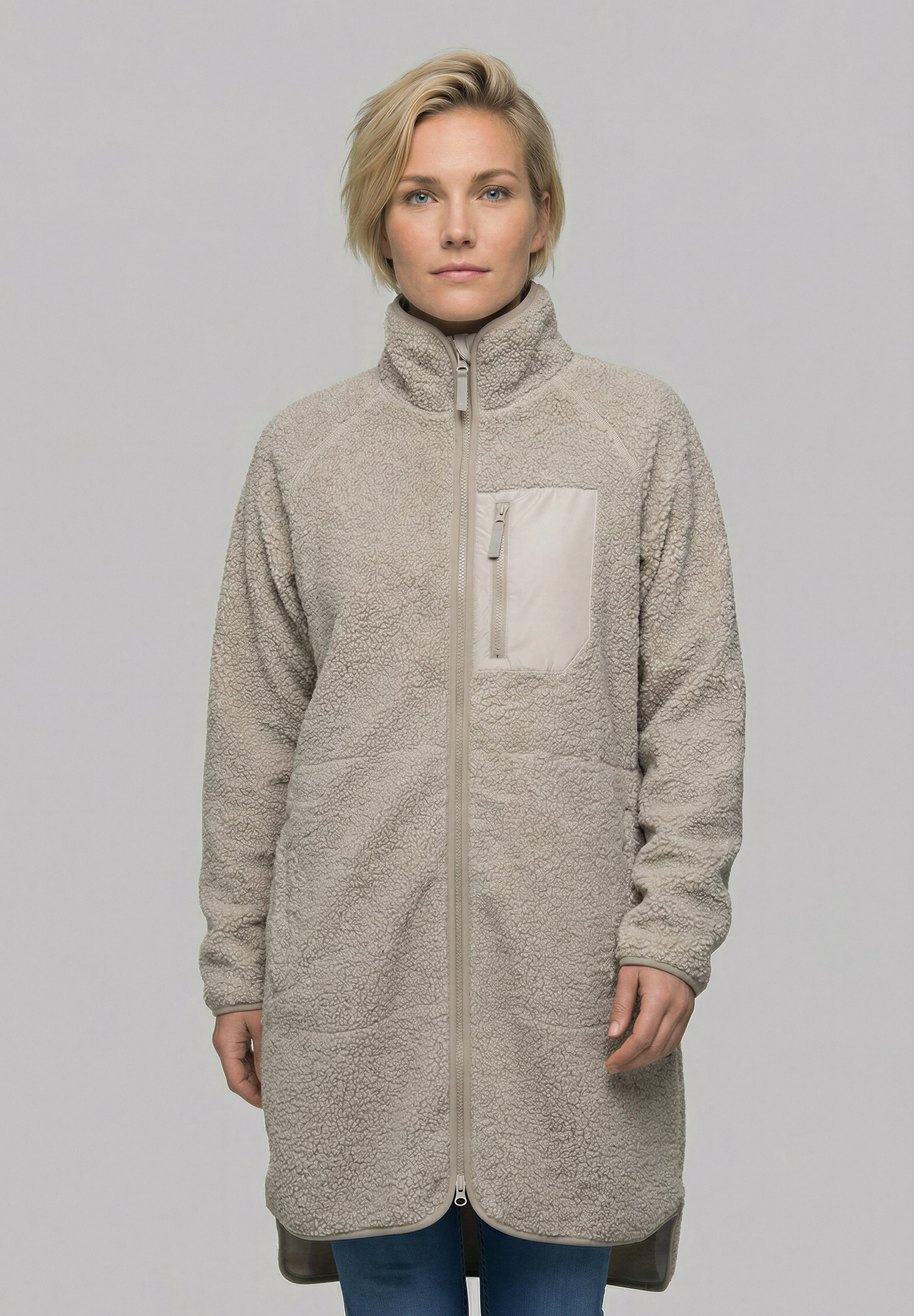 Derbe Fleecejacke »Kuschelby Long« ohne Kapuze Fleecejacke, lang, glitzernd, warm