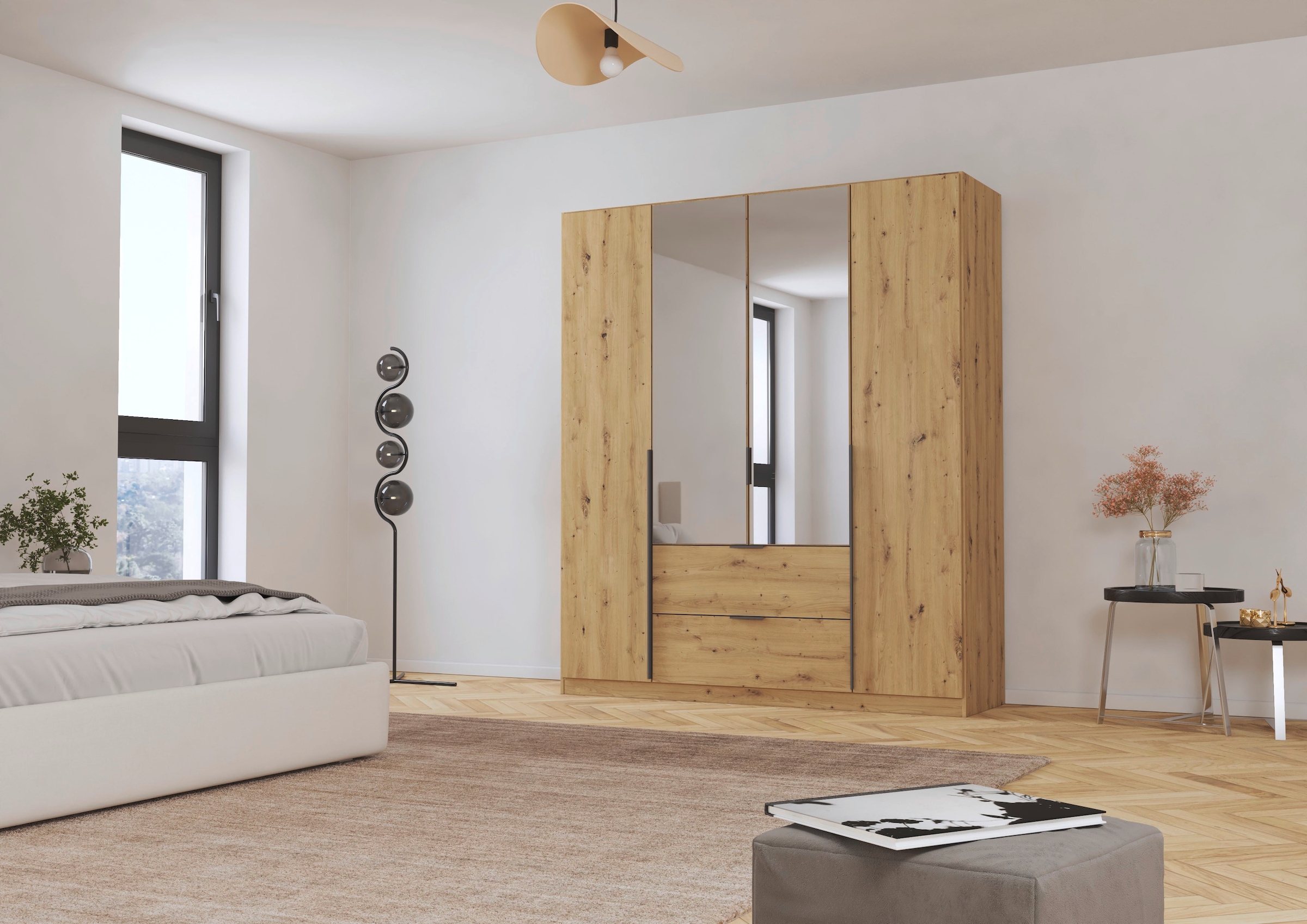 rauch Drehtürenschrank »Kleiderschrank Schrank Garderobe AGORDO mit Dekor- oder Hochglanzfront«, (in zwei Griff-Farben mit Dekor- oder Hochglanzfront), mit Außenschubkästen, in 6 Breiten und 2 Höhen MADE IN GERMANY