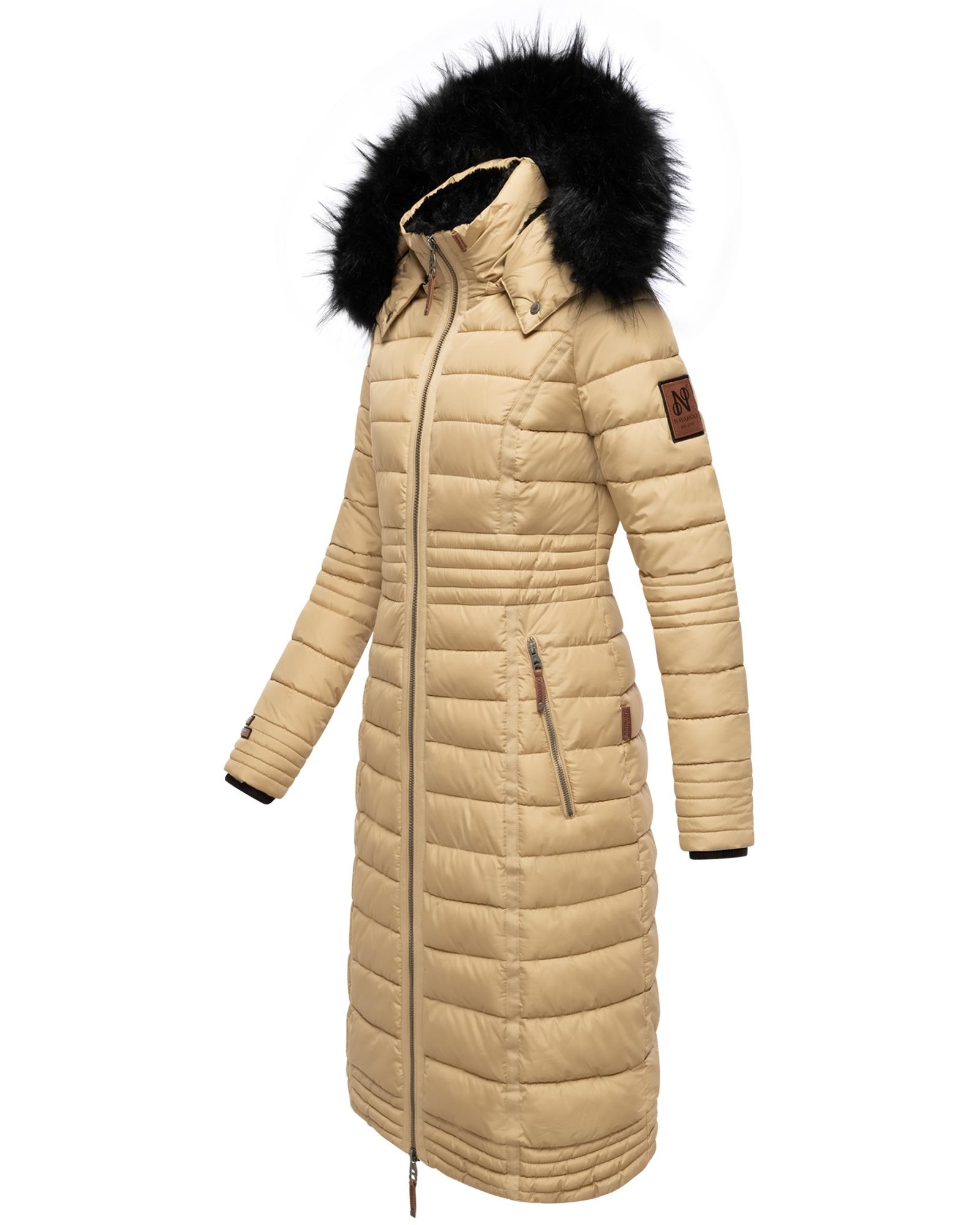 Navahoo Wintermantel »Umay«, langer Damen Winter Steppmantel mit Kunstfellkapuze