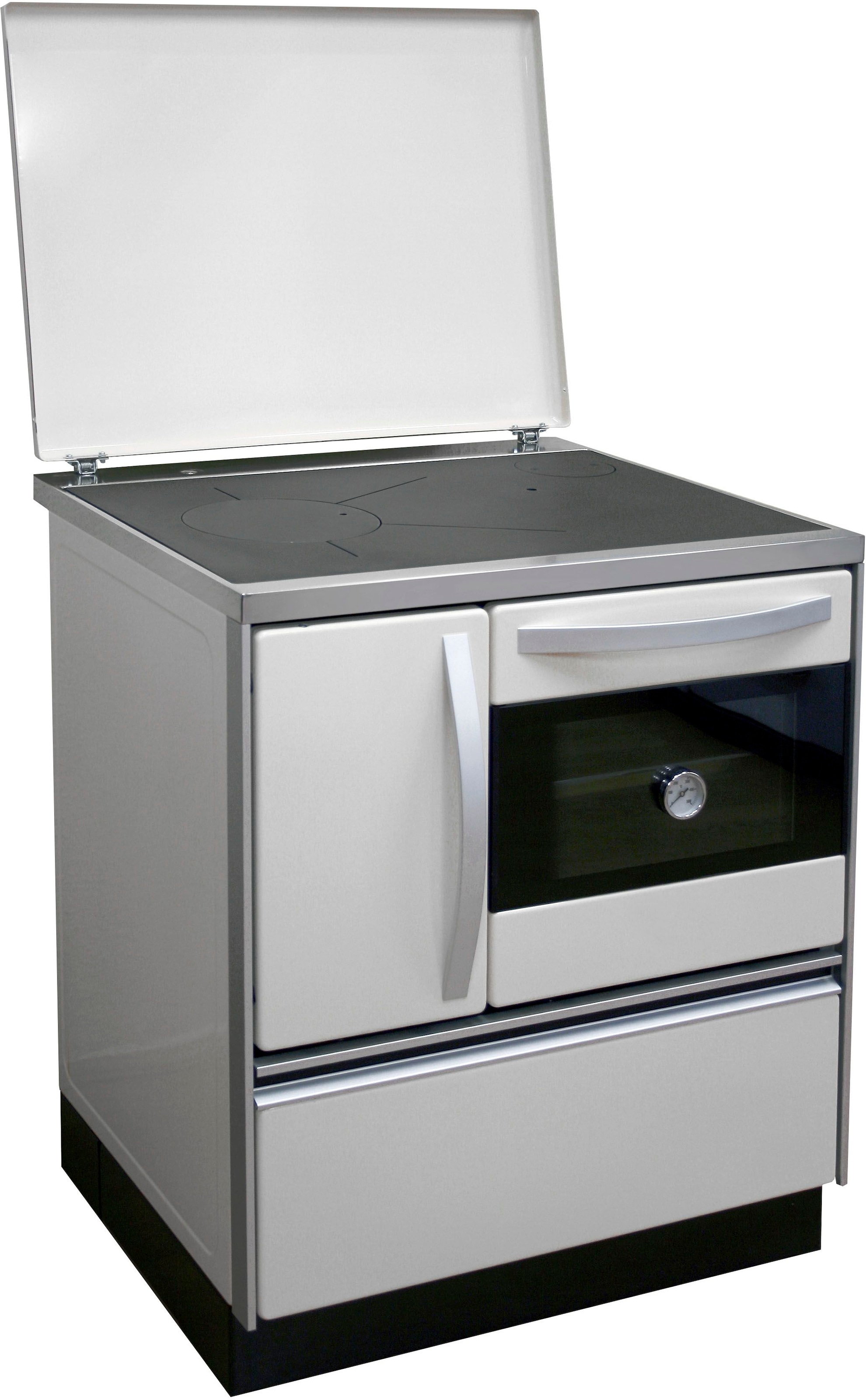 Firefix Festbrennstoffherd ""ISAR 72", Heizen, Kochen & Backen, Backfach mit Thermometer," abnehmbarer Spritzschutz, Festbrennstoffherd, Holzherd, Ofenherd
