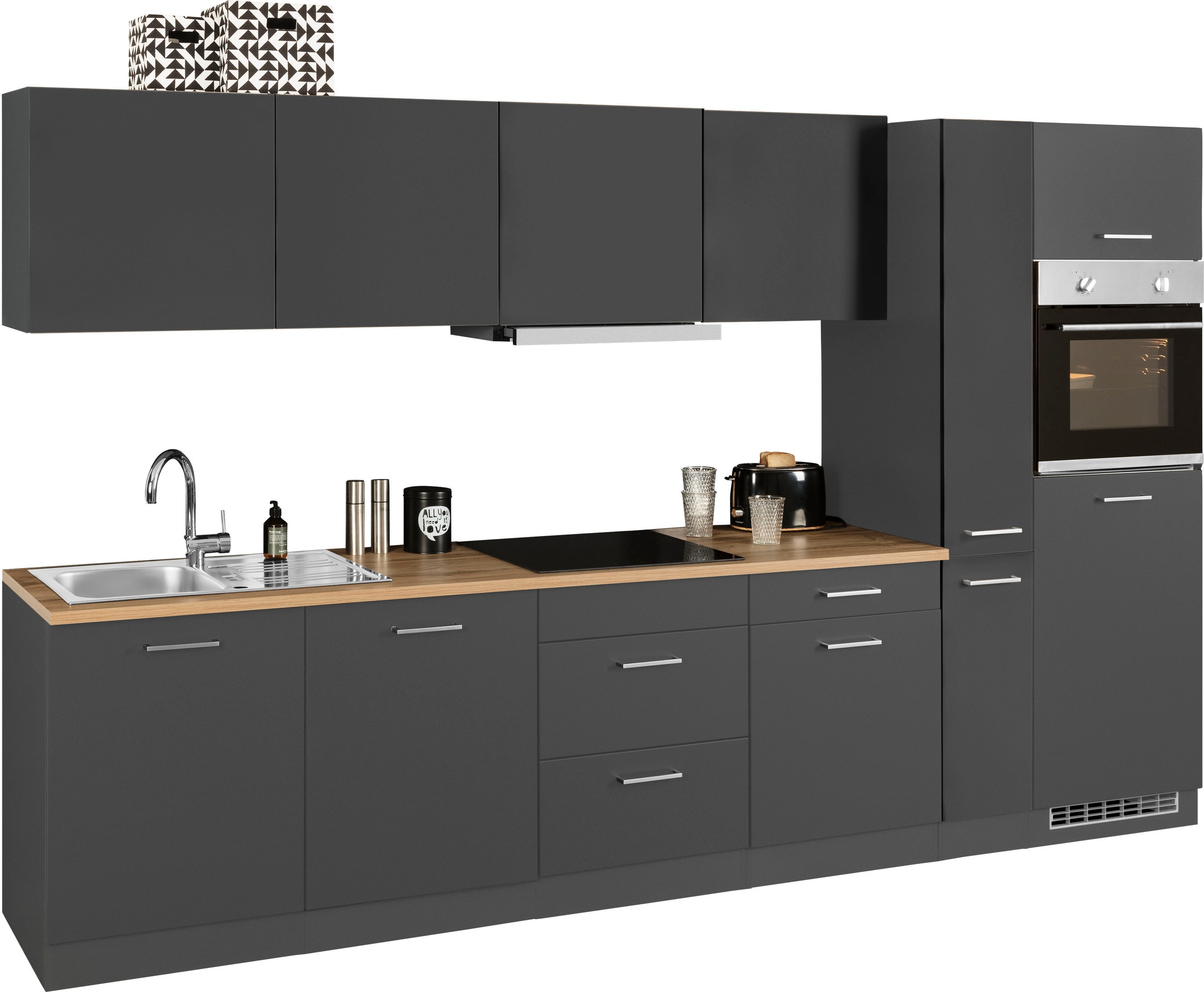 KOCHSTATION Küchenzeile »KS-Kehl«, mit E-Geräten, Breite 330 cm, inkl. Kühlschrank und Geschirrspüler