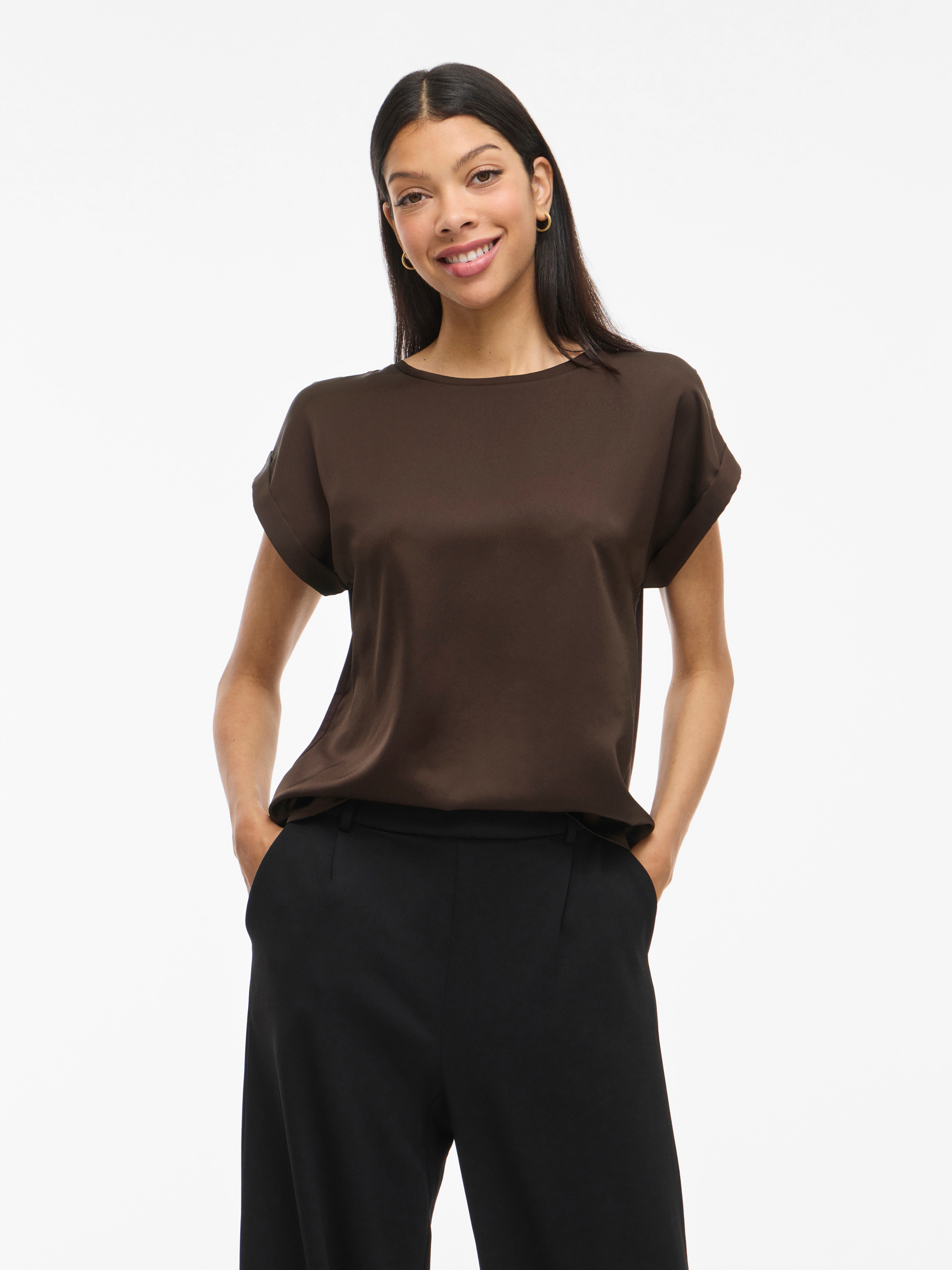 Vila "VIELLETTE S/S SATIN TOP - NOOS" Kunstfaser, regular fit