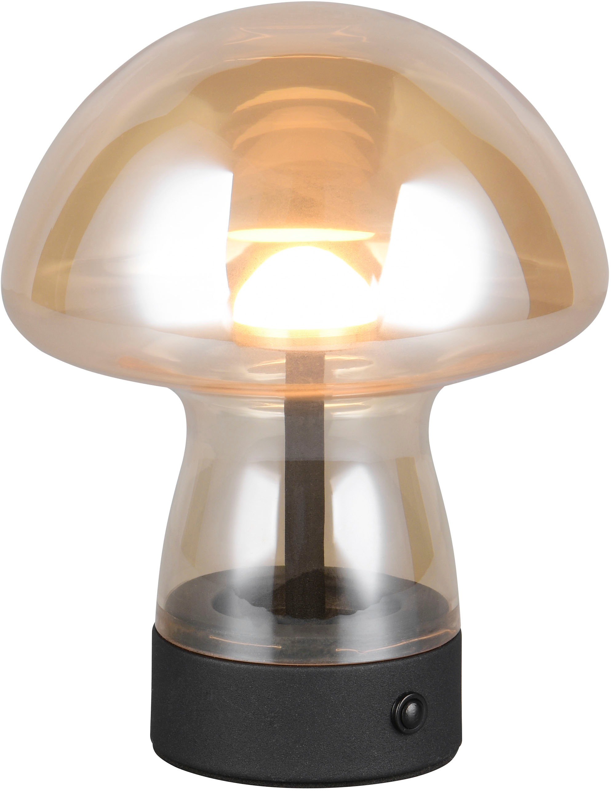 REALITY Leuchten LED Tischleuchte »DOOLEY, Akku LED Tischlampe aus Glas, Höhe 18 cm Ø 14cm, IP20 1,5W LED«, 1 flammig, Leuchtmittel LED-Board | LED fest integriert, 140 Lumen 3000K warmweiß, Touchdimmer, USB-Ladeanschluss