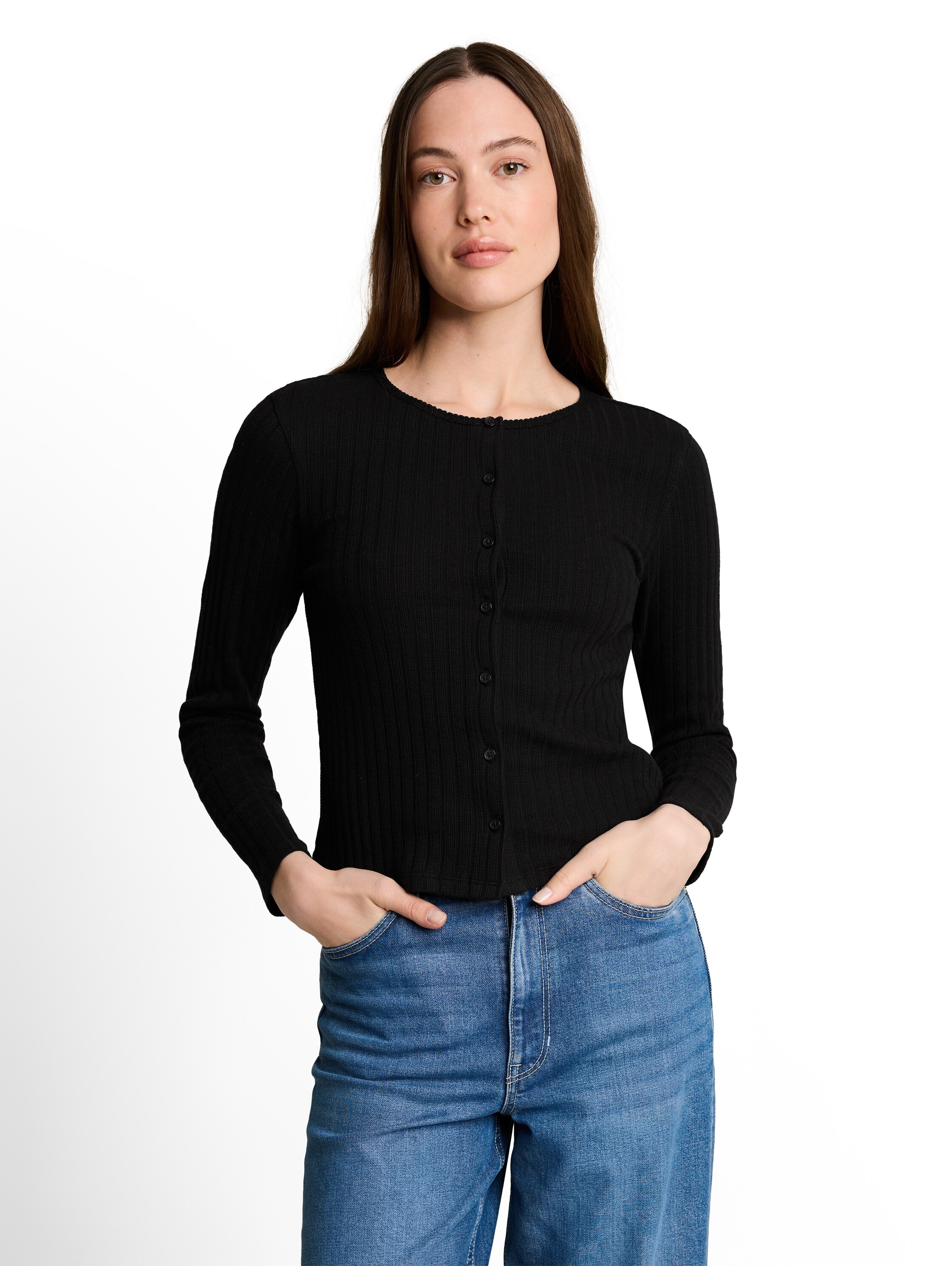 TOM TAILOR Denim Cardigan mit feiner Struktur und Knopfleiste