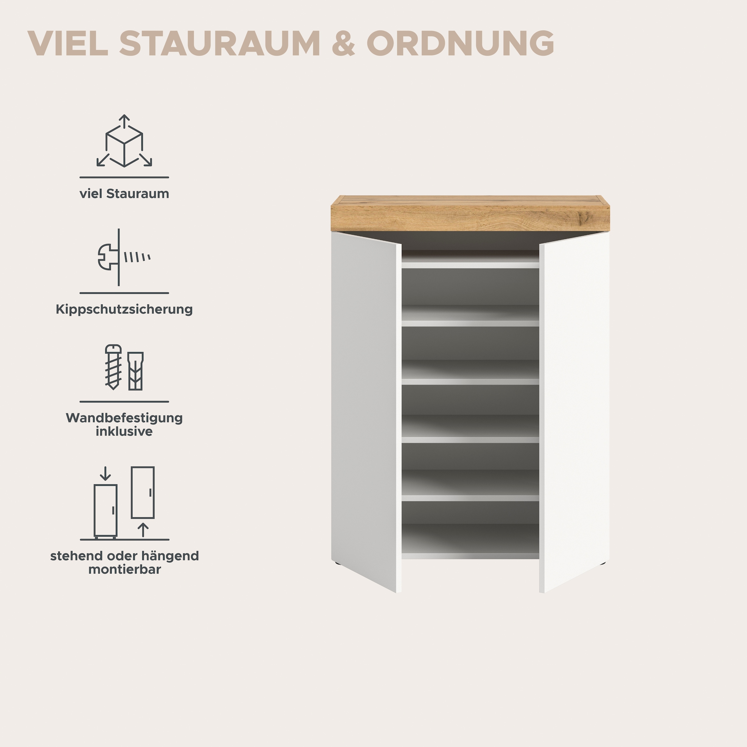 OTTO home Schuhschrank »MAMBO, TOPSELLER!, Breite 77cm, stehend & hängend, push-2-open« 2 farbige Ausführung, 1 Stk. tlg. Schuhschrank, Schuhkommode, Flur, Diele