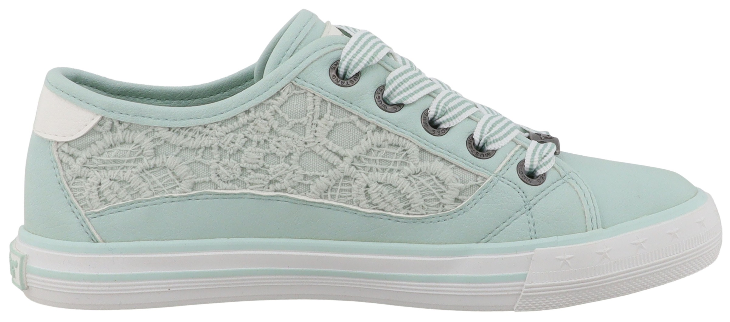 Sneaker MUSTANG SHOES "Gaspare", Mädchen, Gr. 34, mint, Lederimitat, Textil, Schuhe Sneaker, Freizeitschuh, Schnürschuh, Halbschuh mit Blüten-Stickerei 3