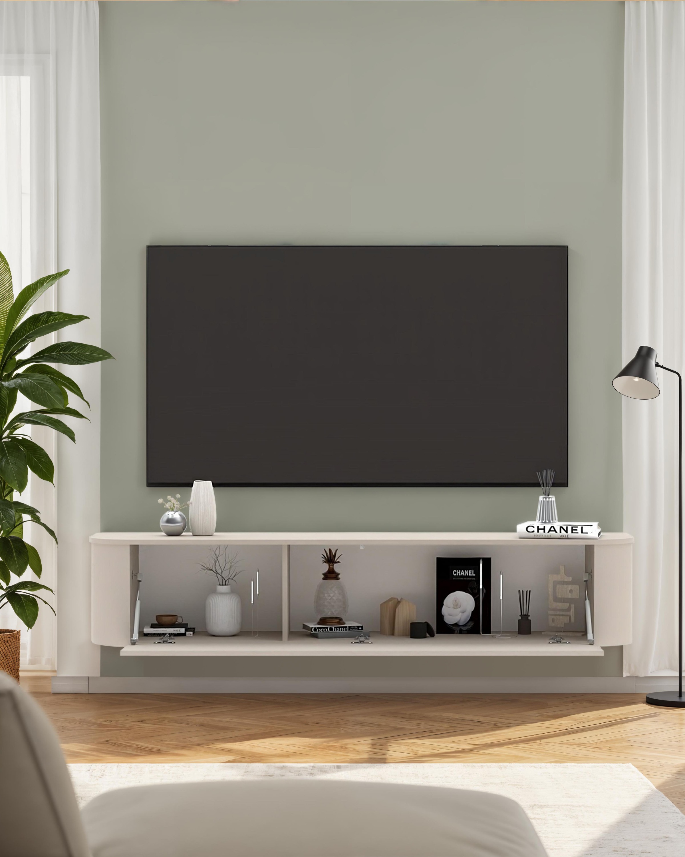 INOSIGN Lowboard »Lido, 181 cm breit, 1 Klappe, TV-Schrank, TV-Kommode, Medienboard« Formgebogenes MDF, Stirnseiten Rundung, Push-to-open, hängend/stehend