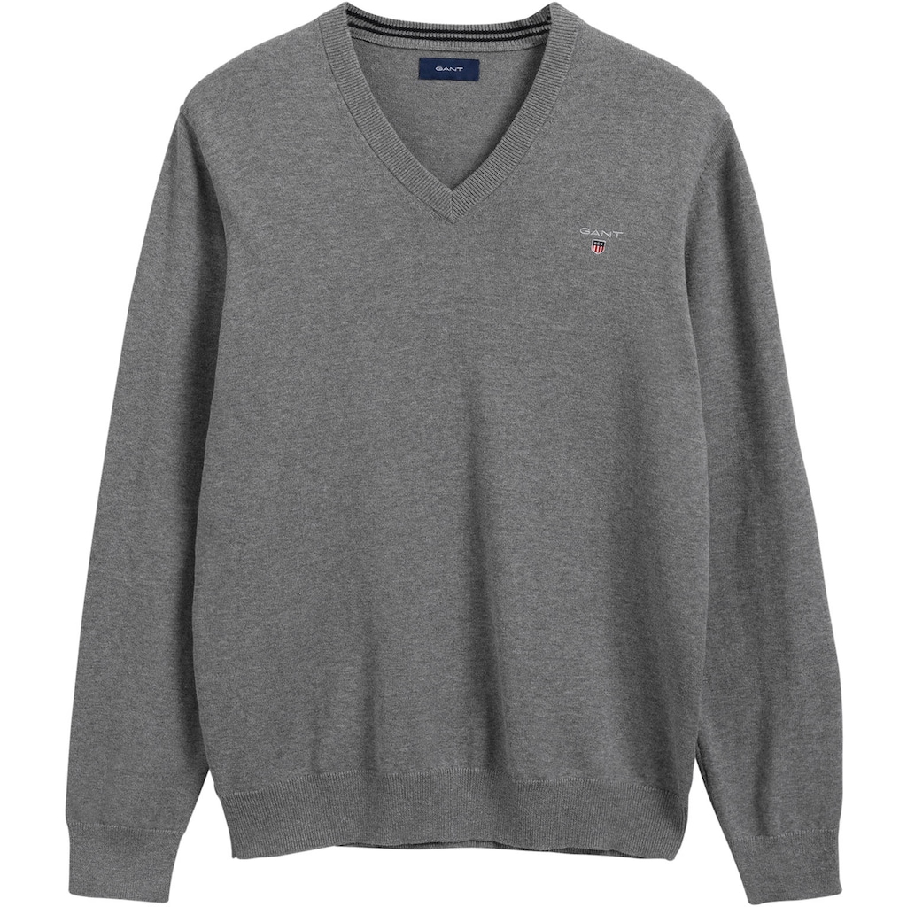 Gant V-Ausschnitt-Pullover »Classic Cotton V-Neck«, Premium Strickpullver aus weicher 100% Baumwolle, Übergangspullover