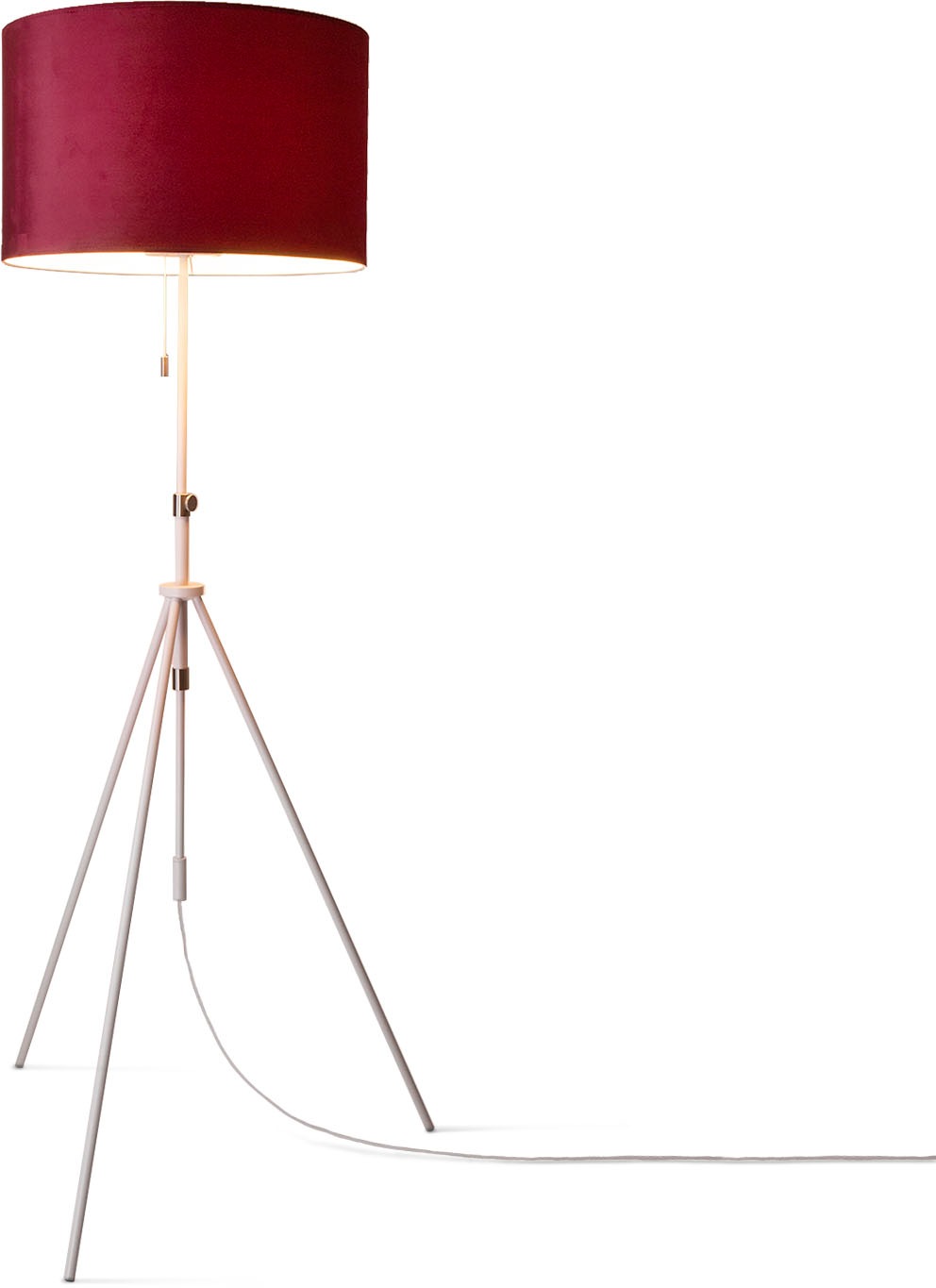 PACO HOME Stehlampe "Naomi uni Color", weiß, H: 176,5cm, Leuchten, Wohnzimmer Höhenverstellbar 121,5 bis 176,5 cm Zugschalter Velour, Stehlampe
