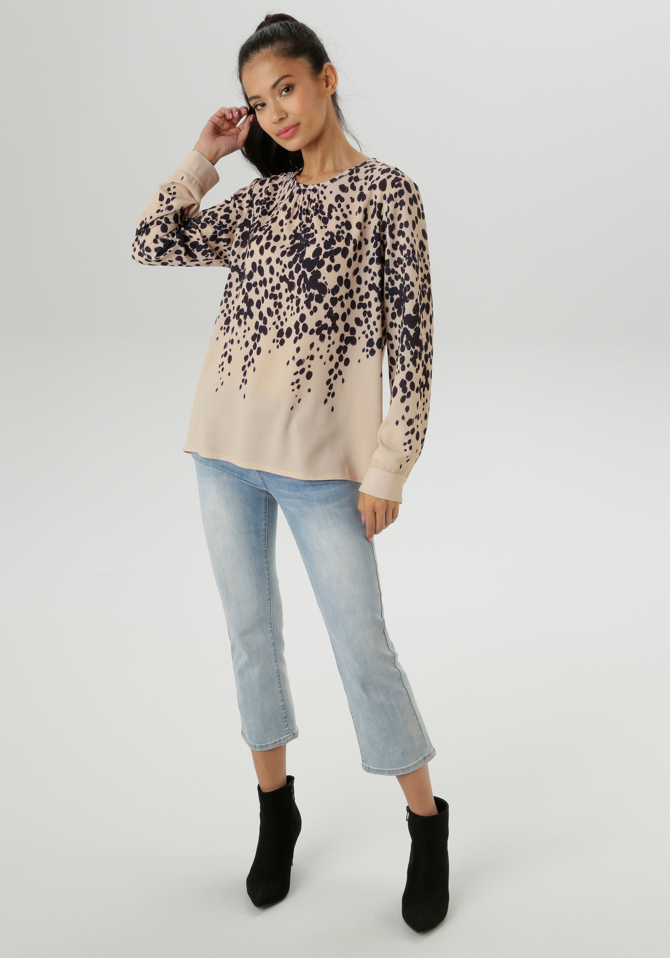 Aniston SELECTED Schlupfbluse, mit stilvollem Allover-Tropfenprint - NEUE KOLLEKTION