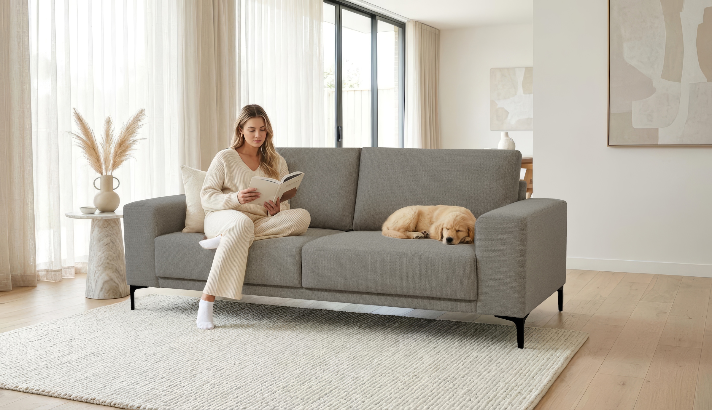 OTTO home 3-Sitzer "Xander" Breite 224 cm, Soft-Touch Chenille, schwarze Metallfüße