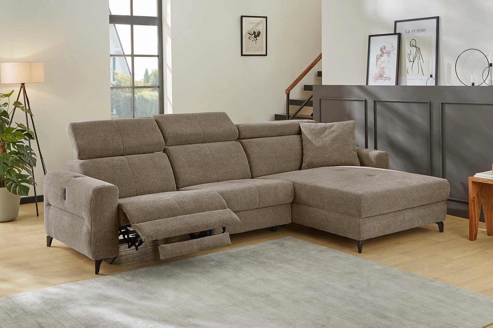 Jockenhöfer Gruppe Ecksofa »Monaco L-Form mit elektromotorischer Relaxfunktion und«, induktiver Lademöglichkeit + USB-A Ladeport, verstellbare Kopfstützen