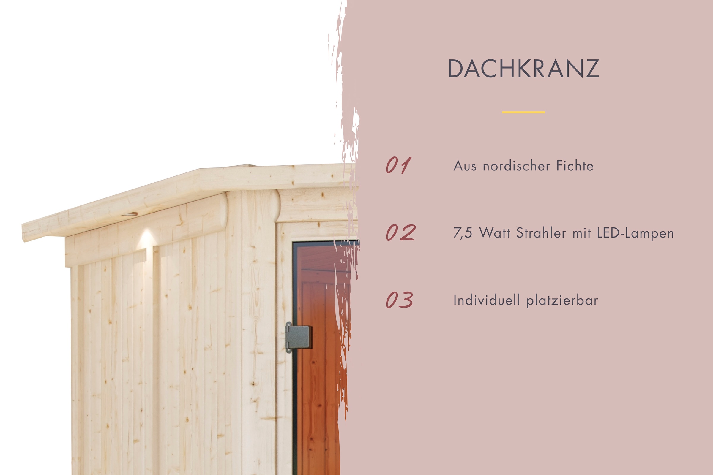 Karibu Sauna »"Leona" mit Kranz und bronzierter Tür Ofen 9 kW Bio externe Strg Easy«, aus hochwertiger nordischer Fichte