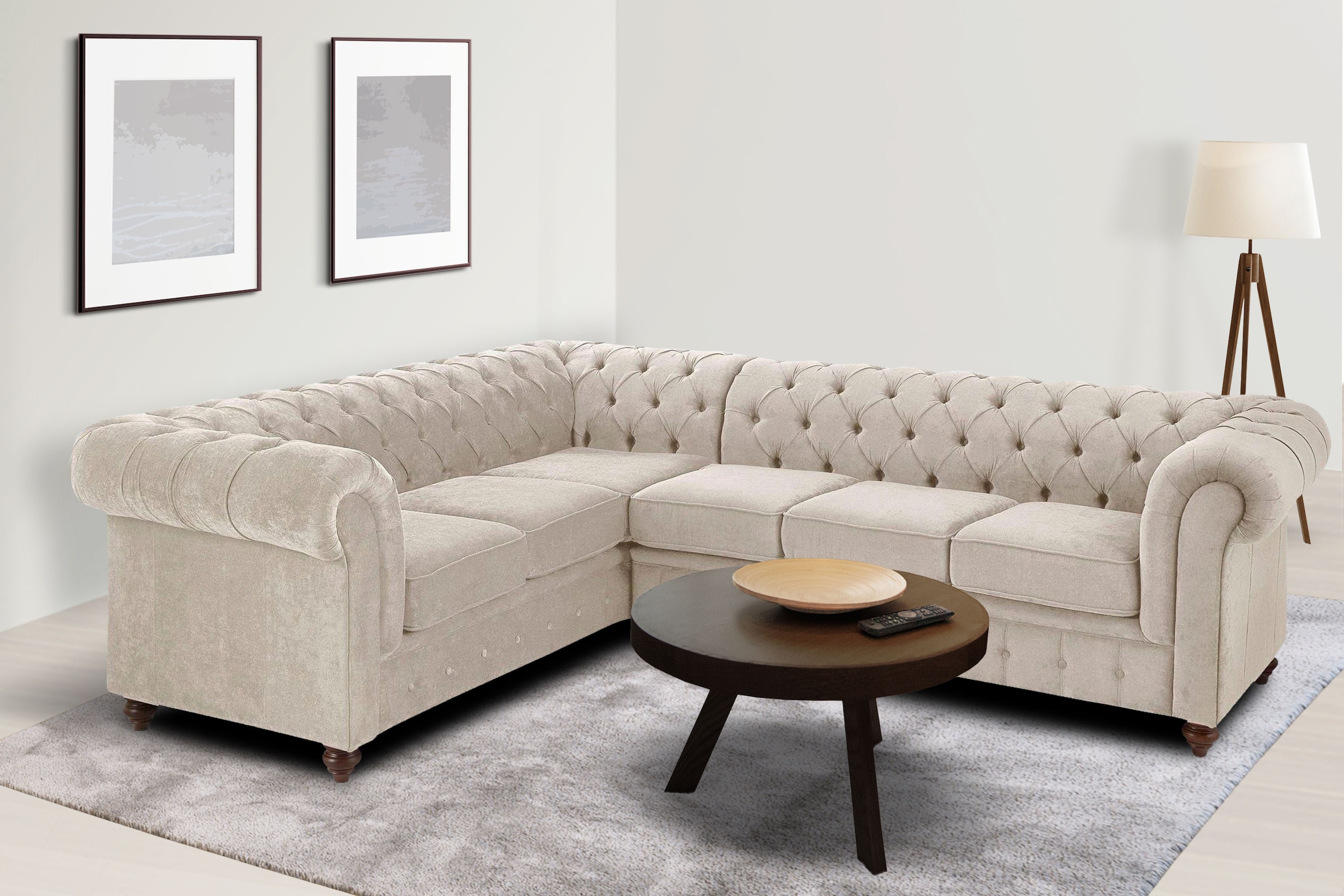 OTTO home Chesterfield-Sofa "Chesterfield Ecksofa, auch in Leder L-Form" hochwertige Knopfheftung, langer Schenkel links oder rechts wählbar