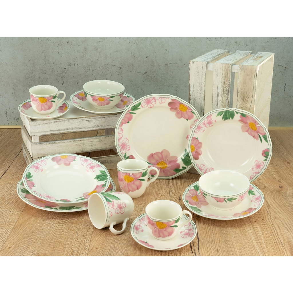 CreaTable Kombiservice »Geschirr-Set Rose«, (Set, 30 tlg., Kaffeeservice und Tafelservice im Set, für 6 Personen)