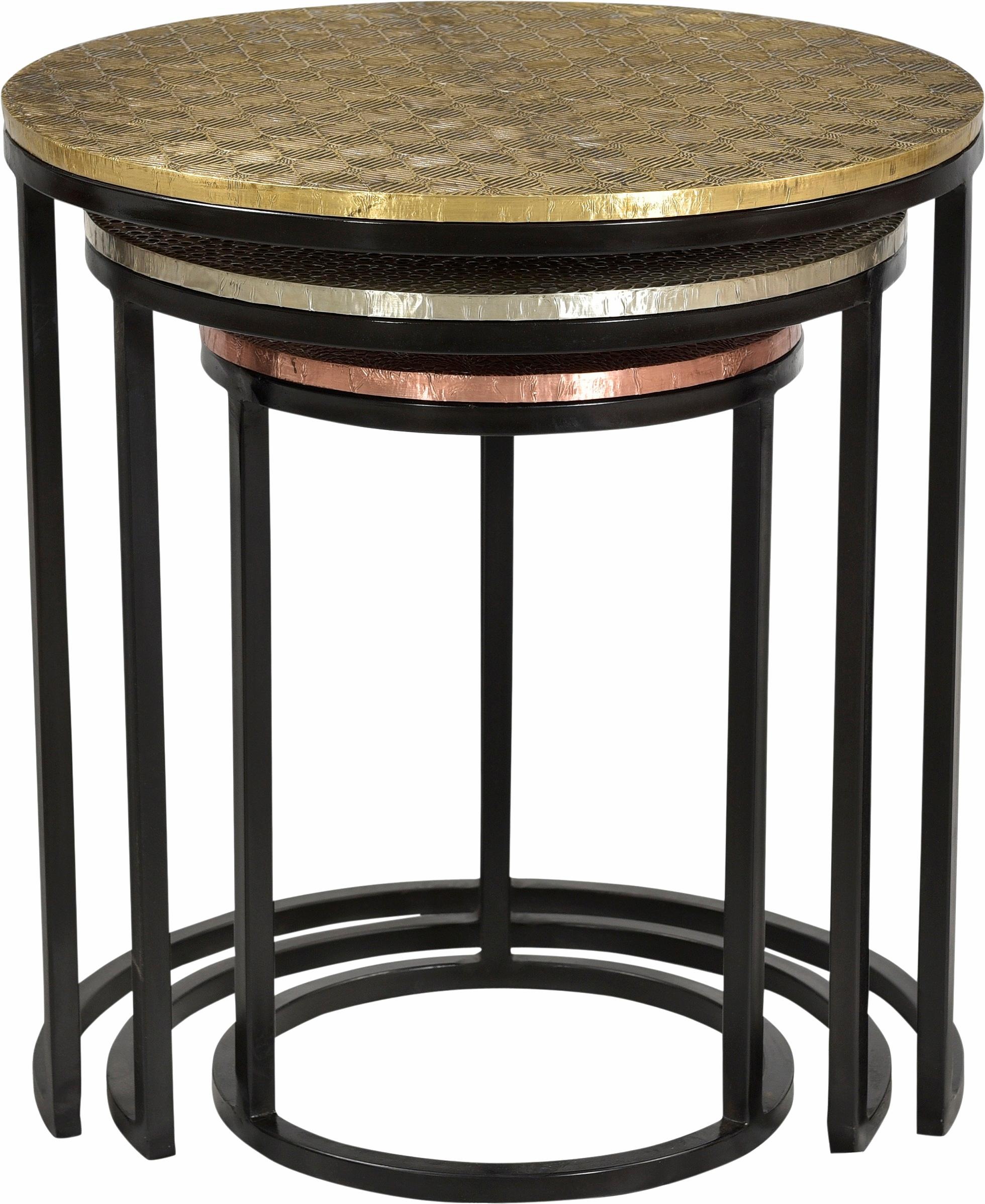 SIT Beistelltisch "Galway 3er Beistelltisch Set rund aus Mango mit Metallgestell" Set, 3 runde Satztische mit Mango-Platten & Metallapplikationen