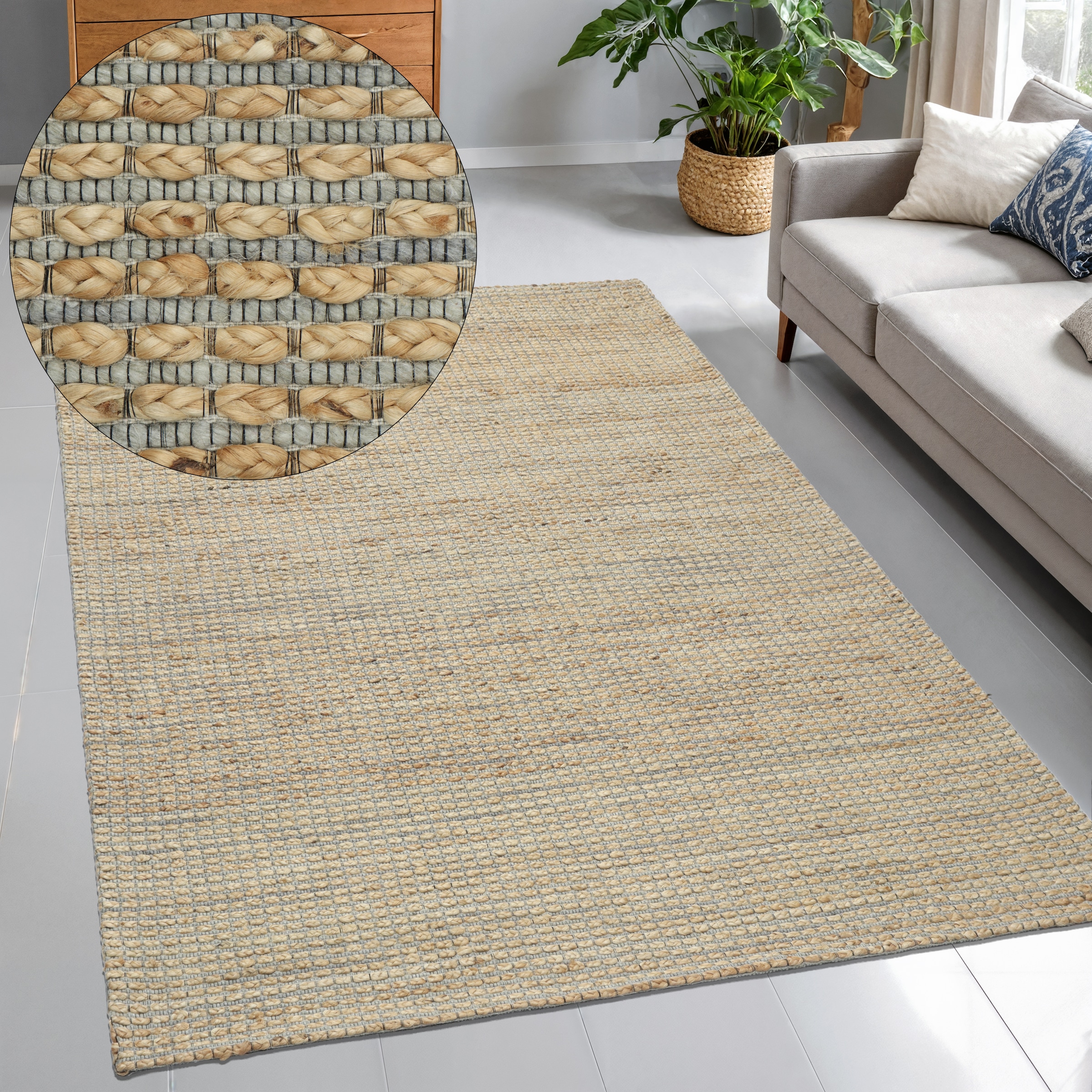 OTTO home Teppich »Jerron, Jute-Mix, Flechtoptik« rechteckig 15 mm Höhe Scandi-Stil, Strukturgewebe, Wohnzimmer, Schlafzimmer, Esszimmer