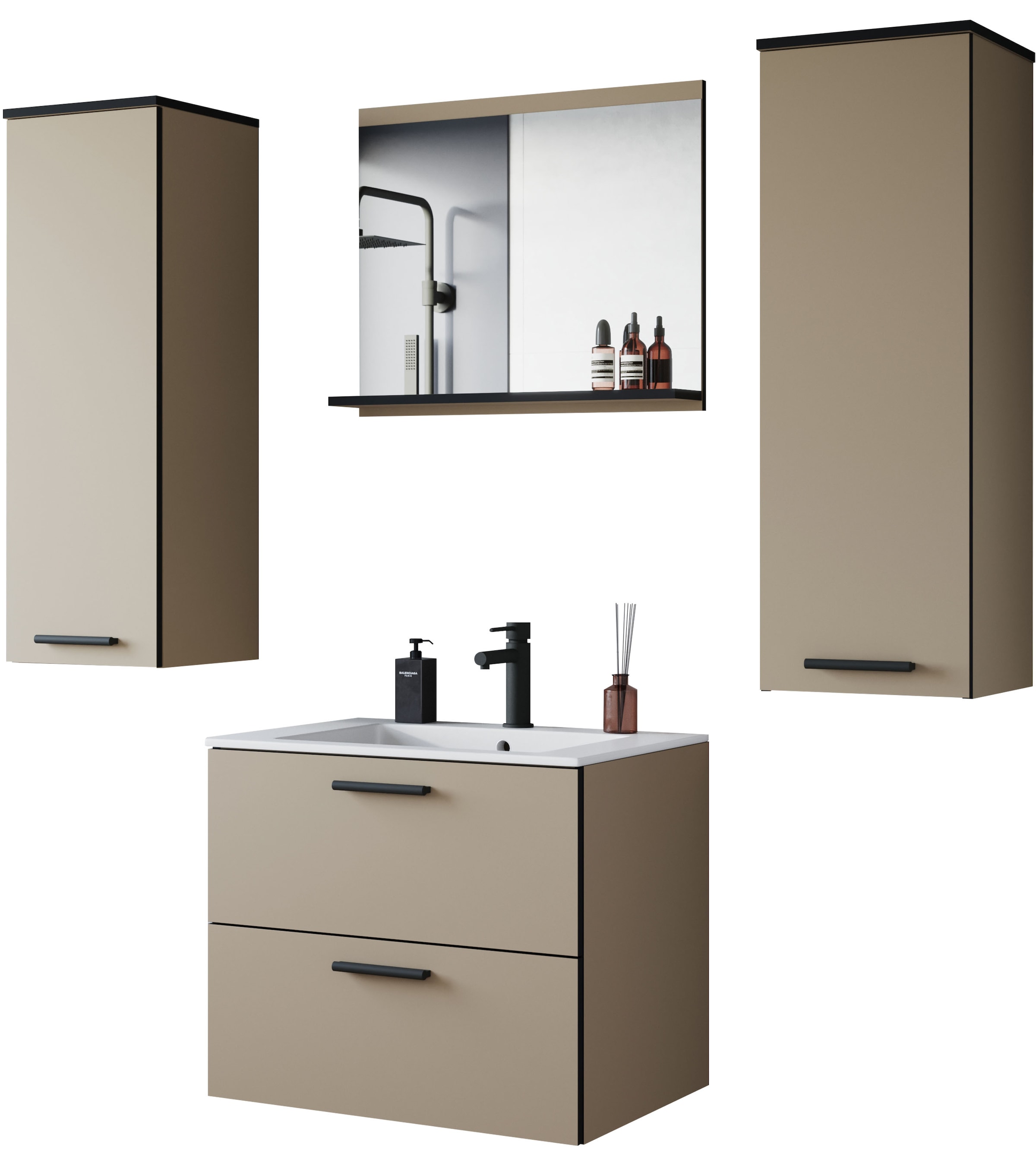 welltime Badmöbel-Set »PILA«, (Set, 4 St.), Badmöbel 4-teilig, verstellbare Einlegeböden, Schubladen